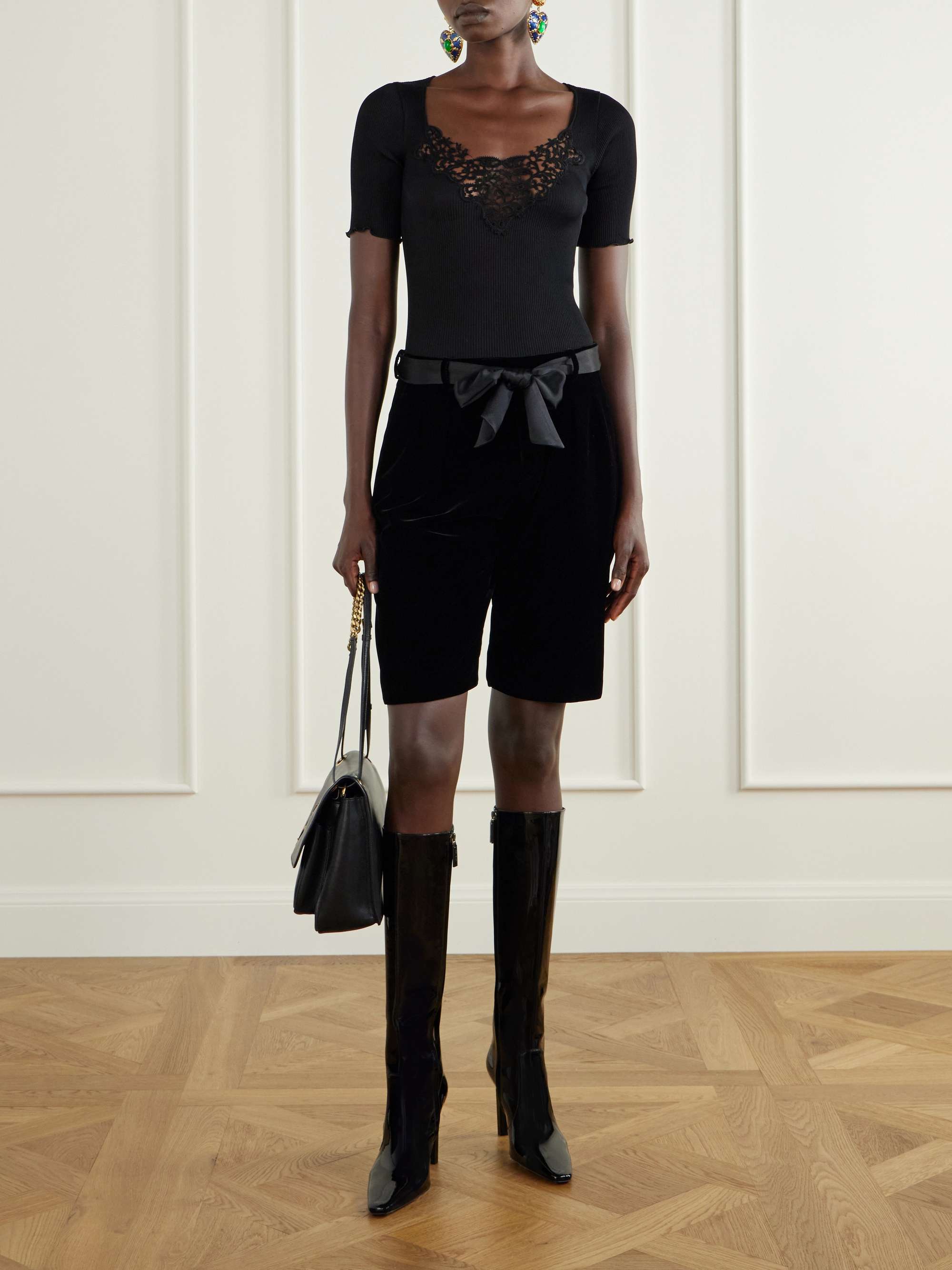 SAINT LAURENT Françoise 95 paneled patent-leather knee boots | NET
