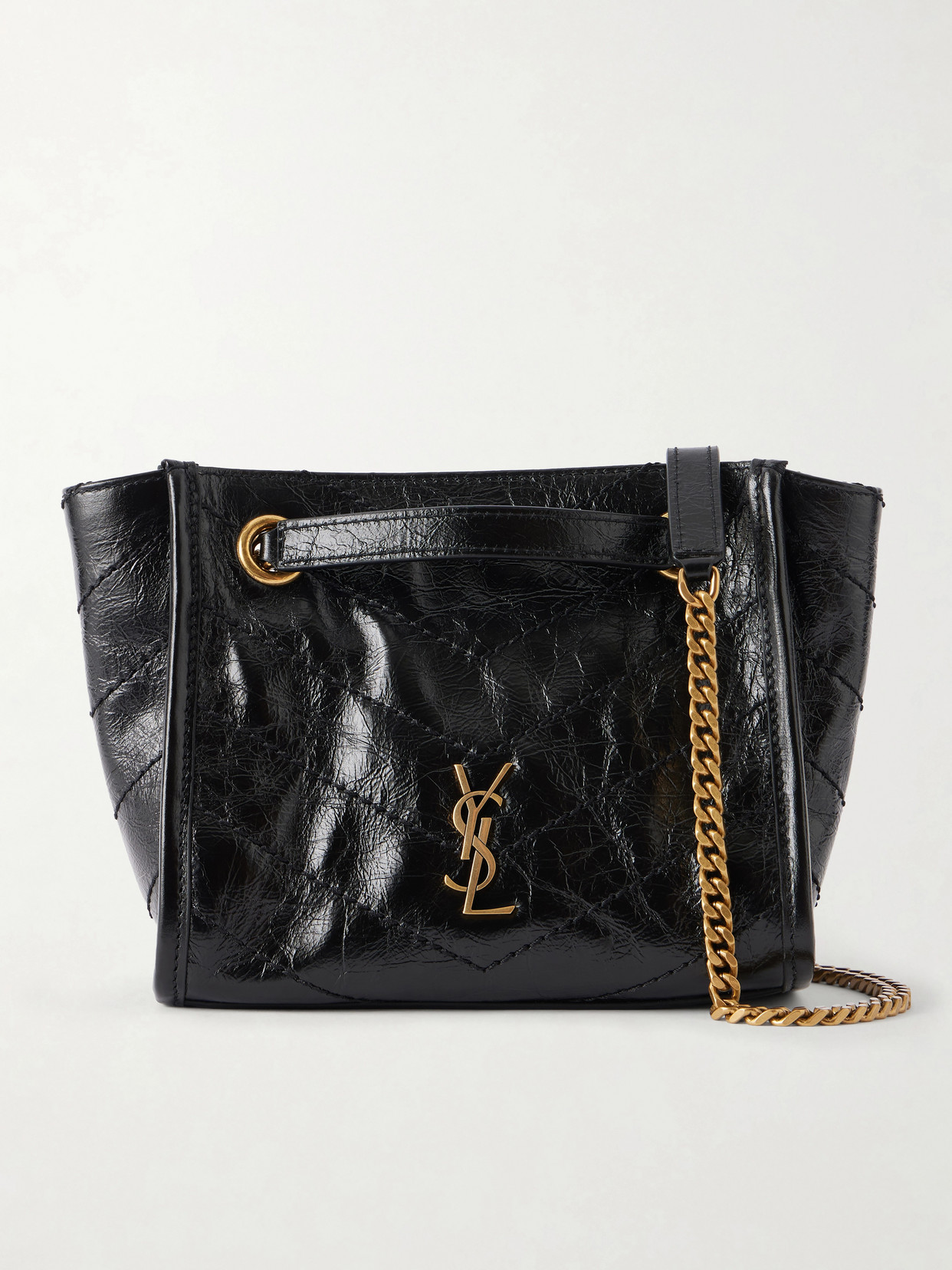 Niki Cassndre-Embellished Matelassé Crinkled-Leather Shoulder Bag