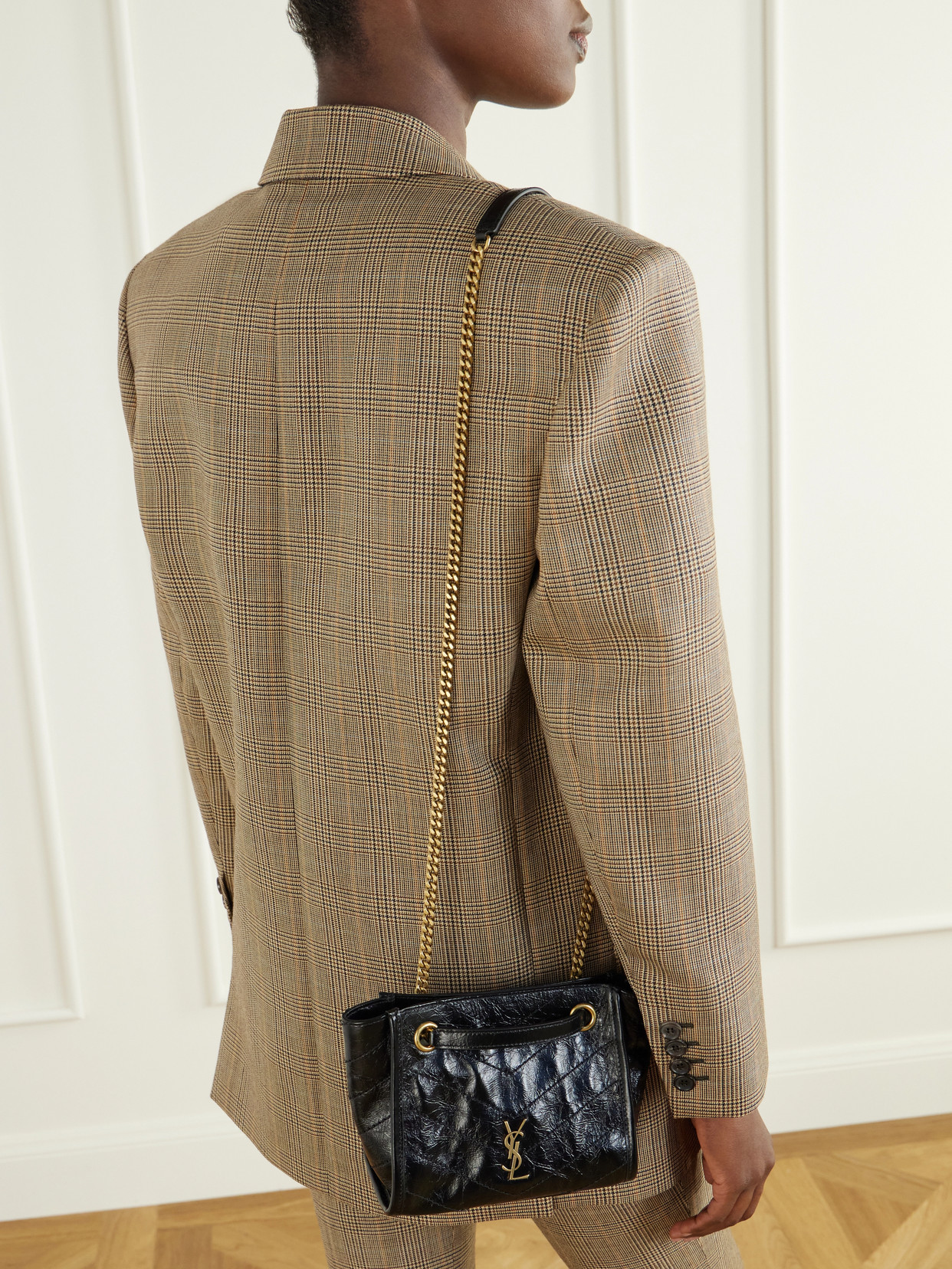 Niki Cassndre-Embellished Matelassé Crinkled-Leather Shoulder Bag