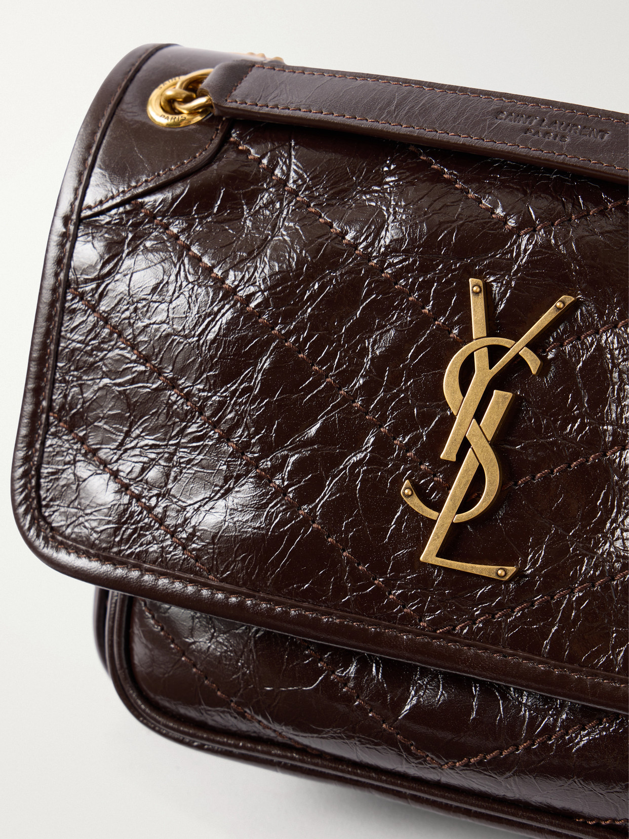 Baby Niki Cassandre-Embellished Quilted Crinckled-Leather Shoulder Bag