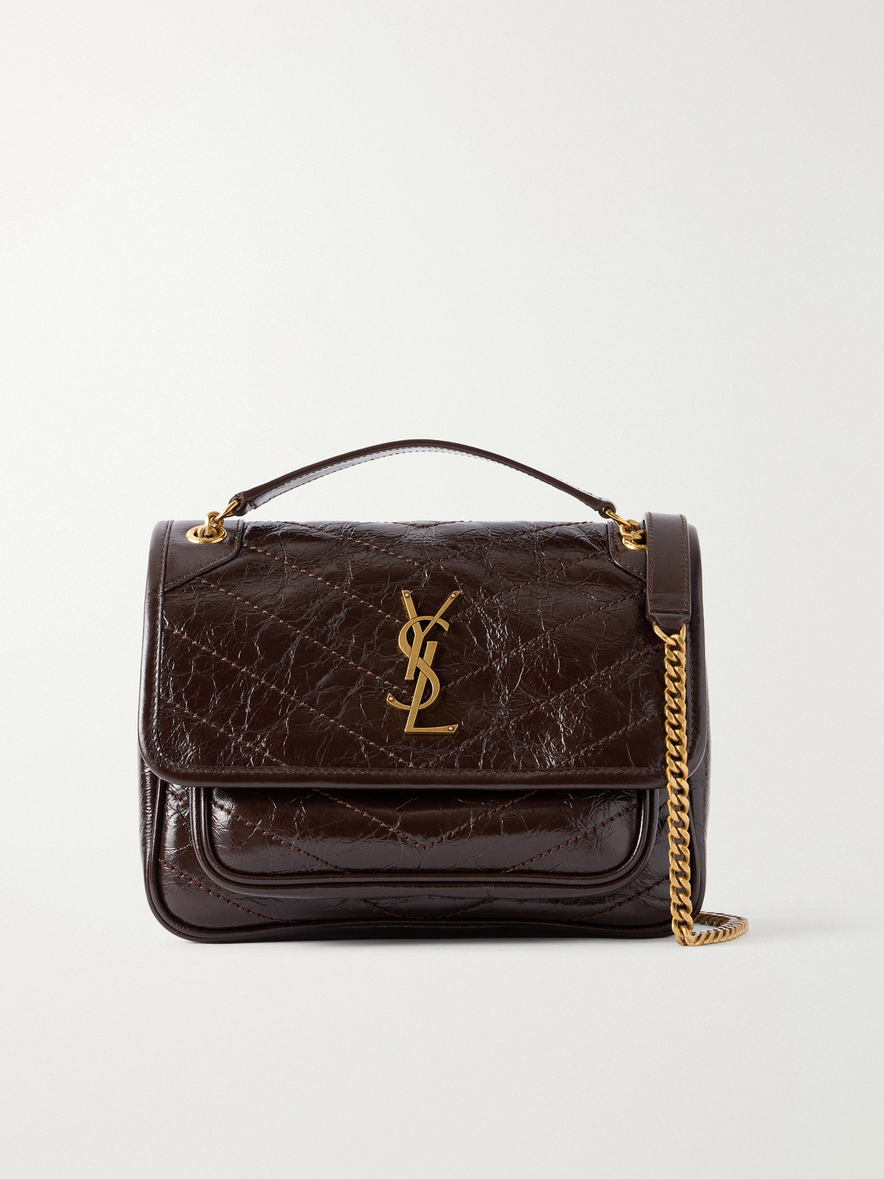Baby Niki Cassandre-Embellished Quilted Crinckled-Leather Shoulder Bag