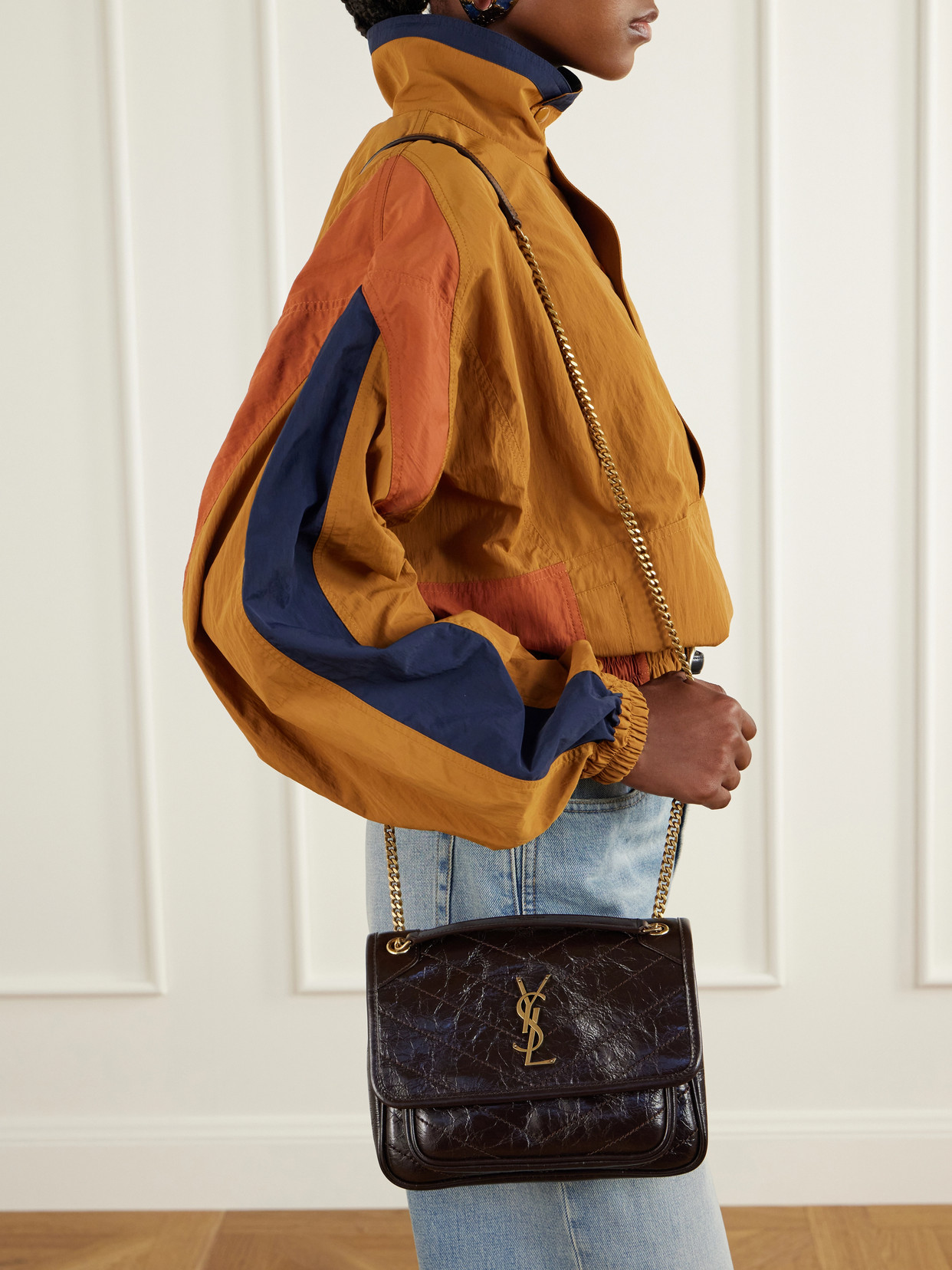 Baby Niki Cassandre-Embellished Quilted Crinckled-Leather Shoulder Bag