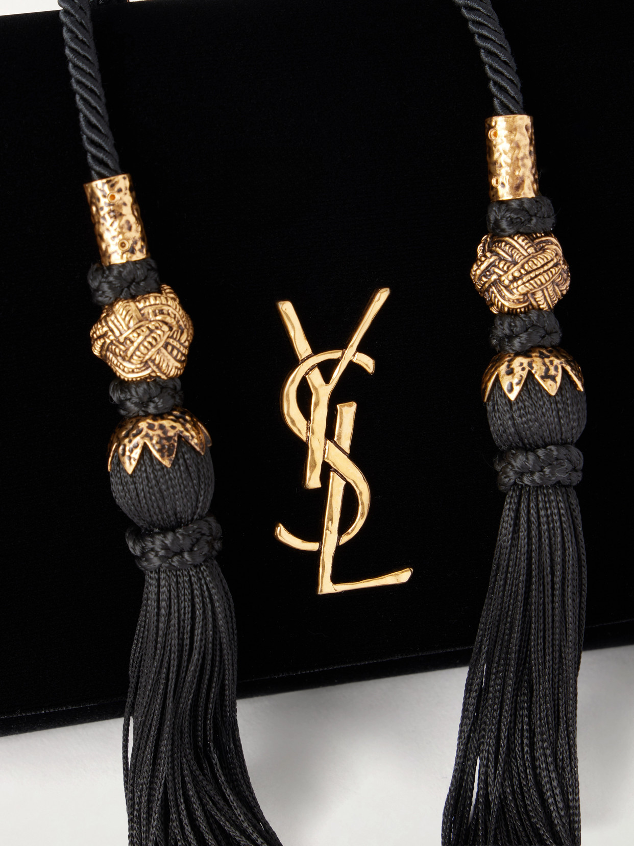 Kate Cassandre-Embellished Tasseled Velvet Shoulder Bag