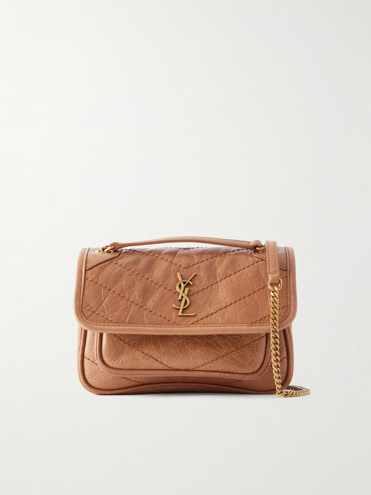 Niki Mini Cassandre-Embellished Crinkled-Leather Shoulder Bag