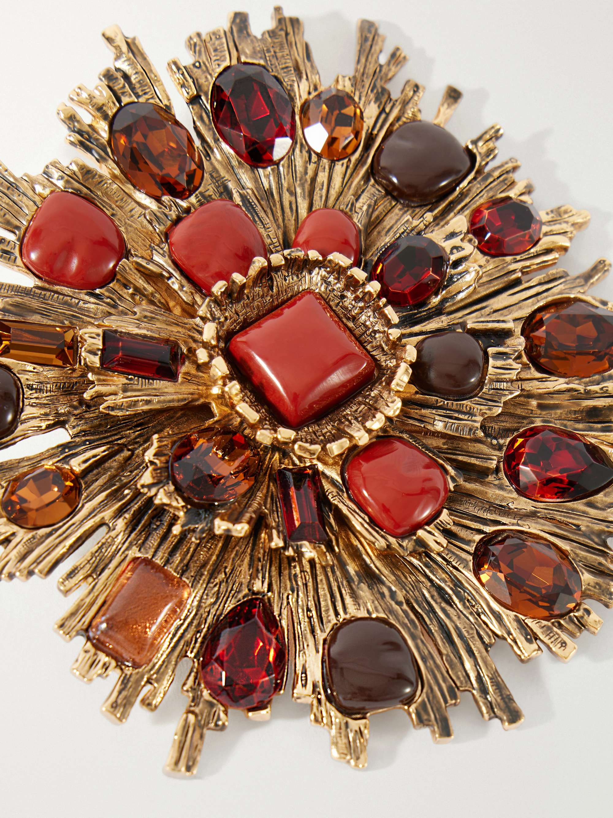 SAINT LAURENT Baroquesun crystal and resin gold-tone brooch | NET