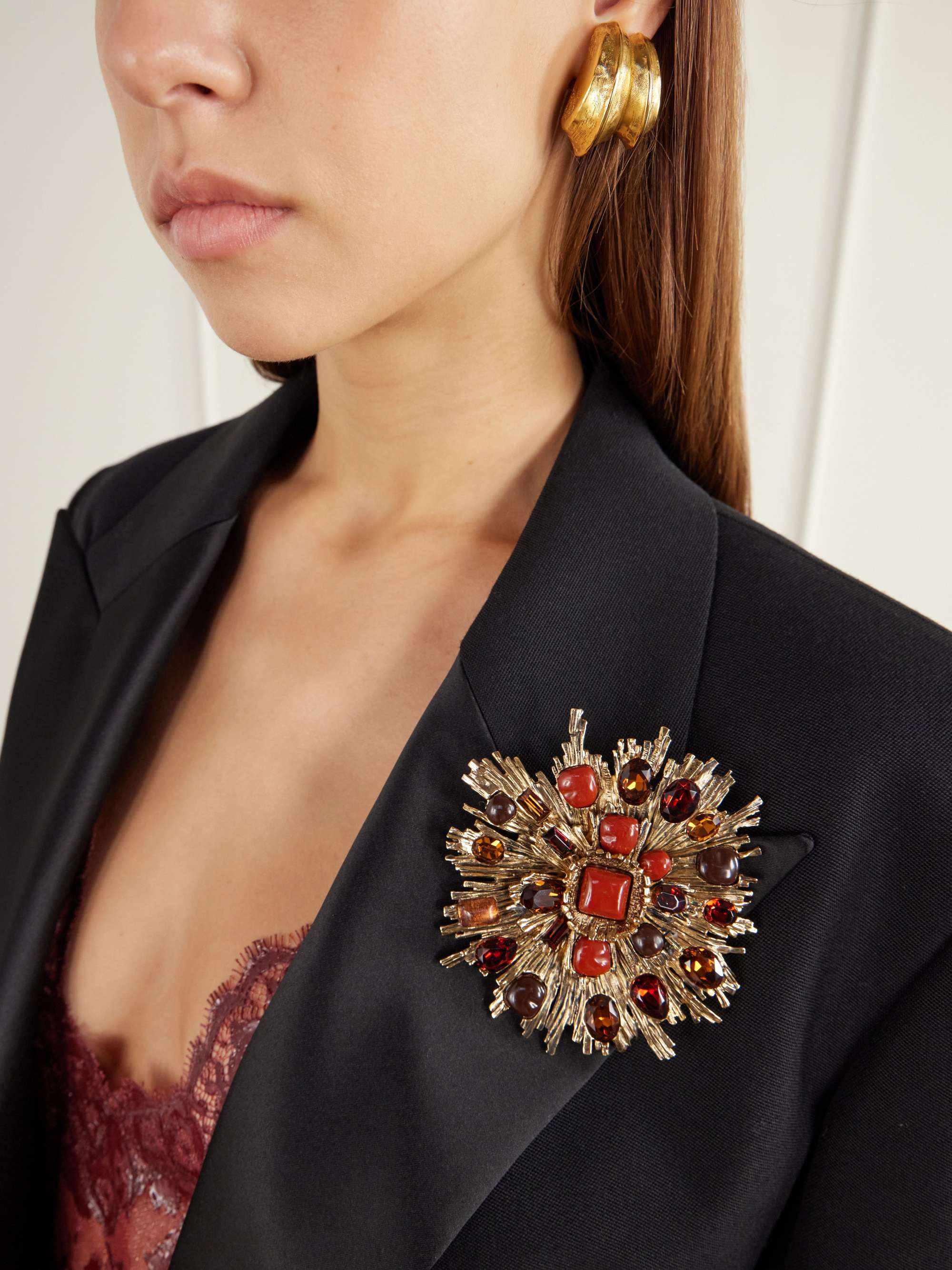 アクセサリー  SAINT LAURENT Brooch SAINT LAURENT Baroquesun crystal and resin gold-tone brooch | NET