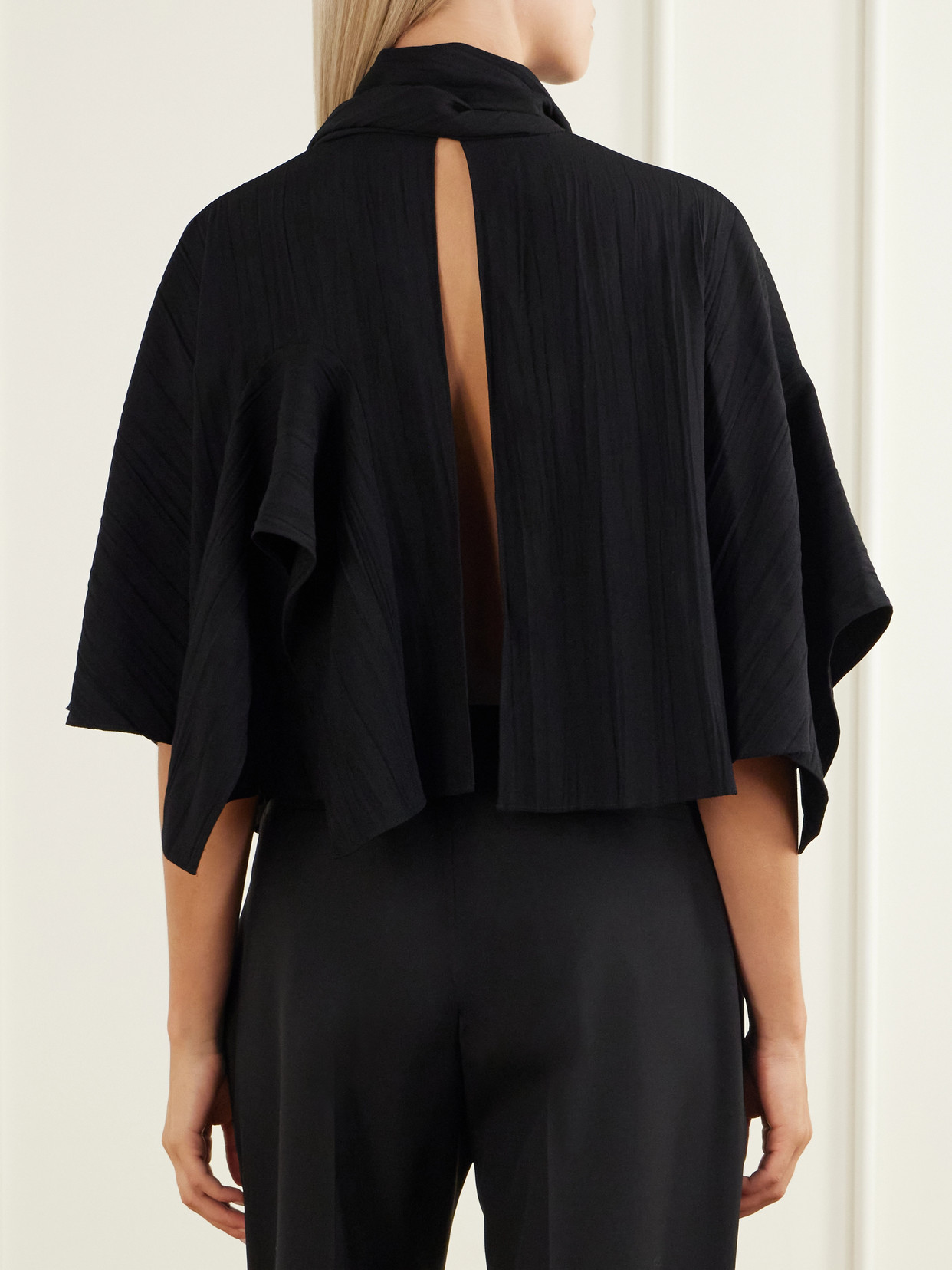 Cape-Effect Tie-Detailed Gauze Blouse