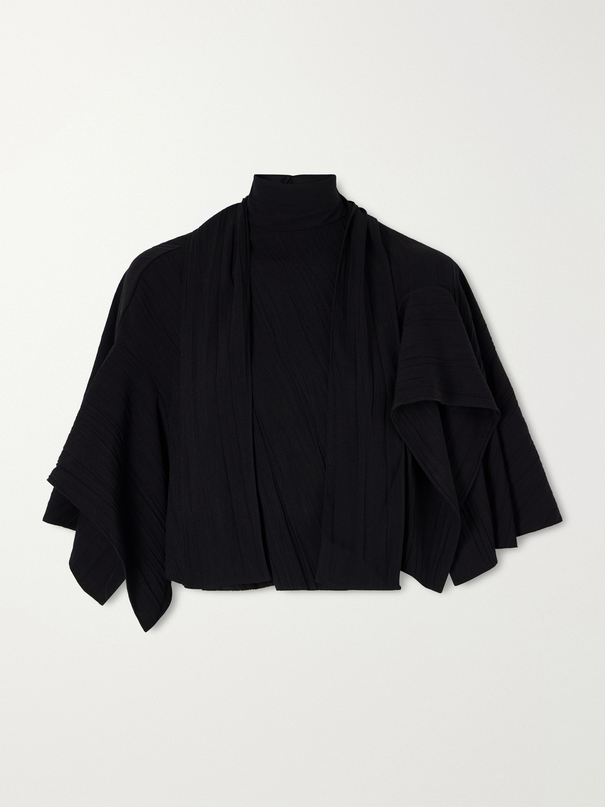 Tibi Cape-effect Tie-detailed Gauze Blouse In Black