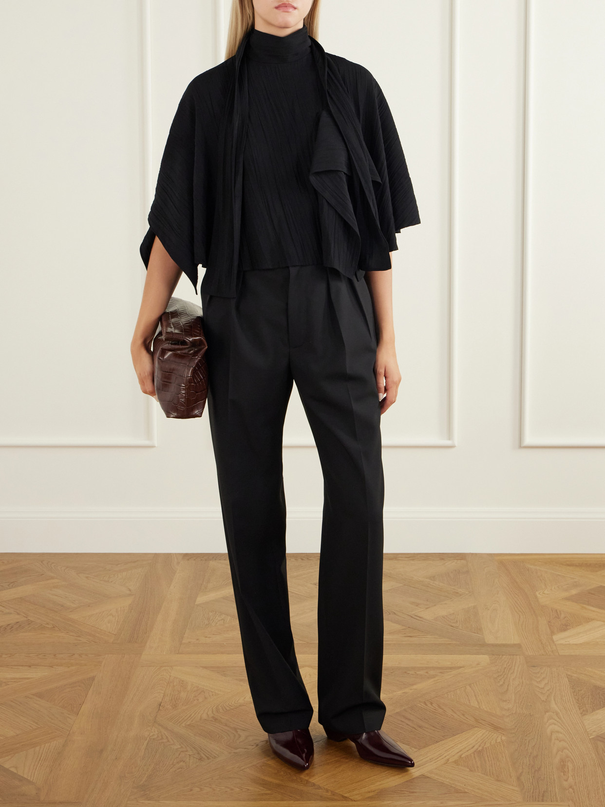 Cape-Effect Tie-Detailed Gauze Blouse