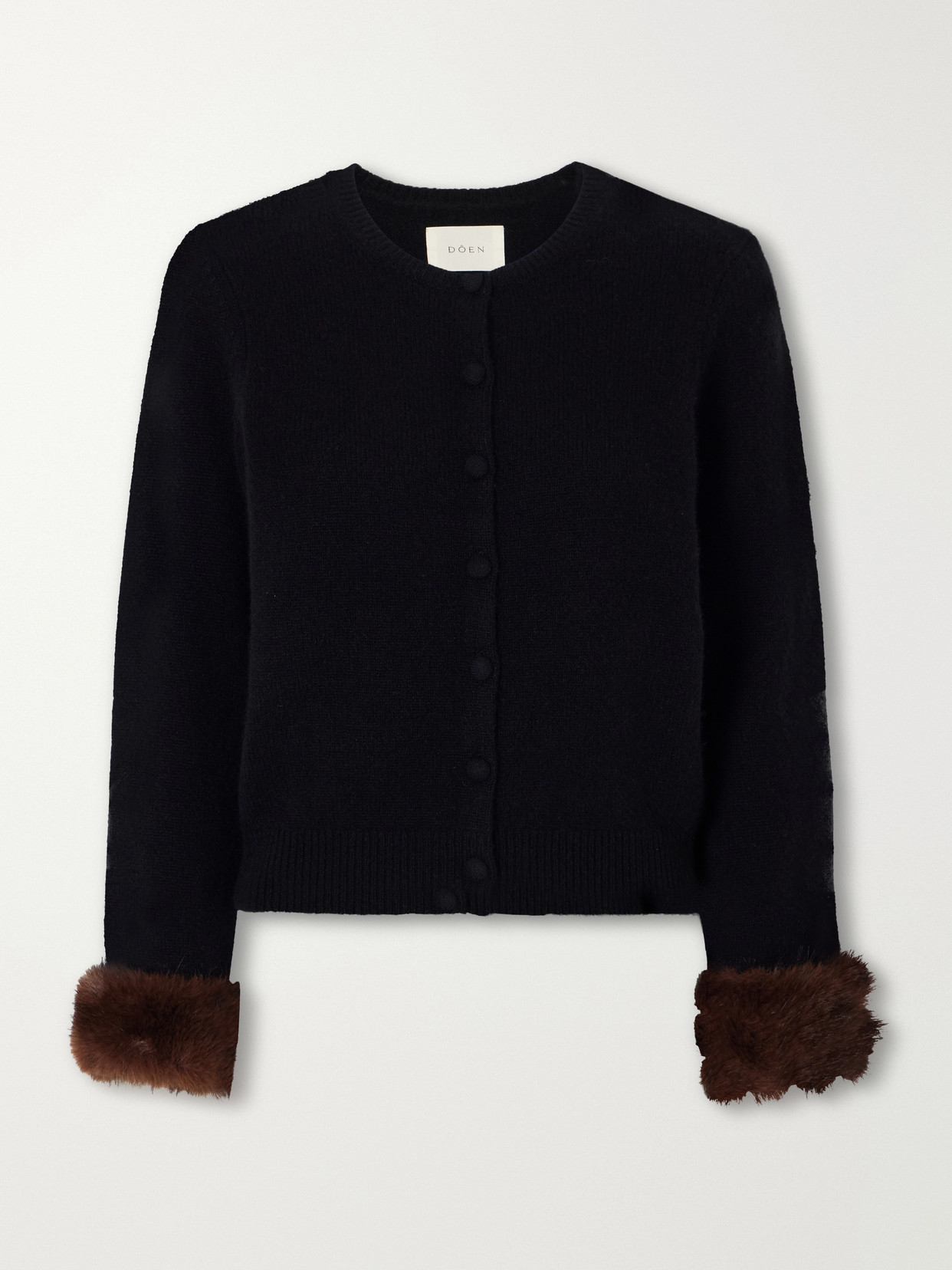 Doen Clara Plush-trimmed Cashmere Cardigan In Black
