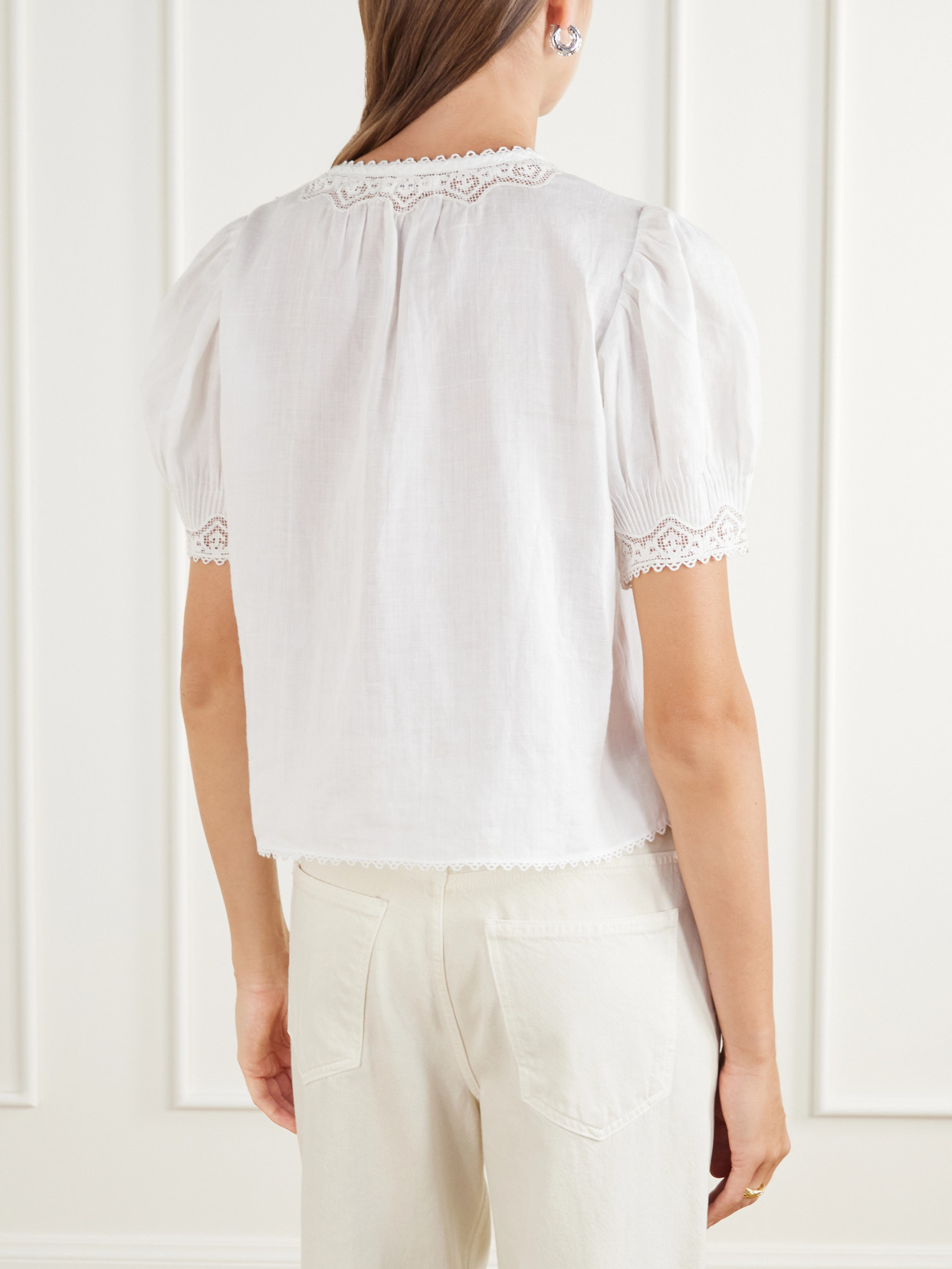Dôen - Brigitta Lace-Trimmed Pintucked Ramie Woven Blouse
