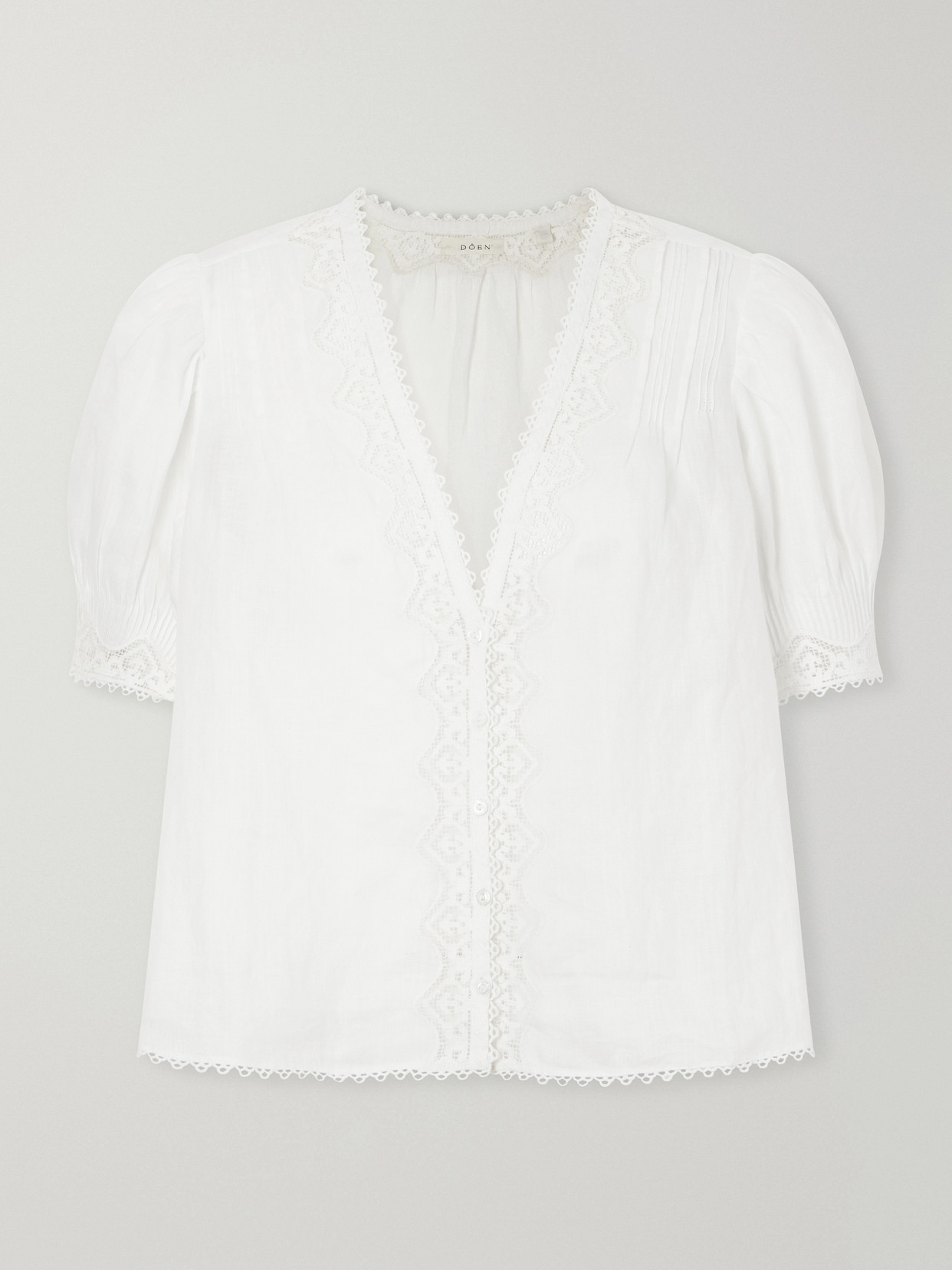 Doen Brigitta Lace-trimmed Pintucked Ramie Woven Blouse In Neutrals