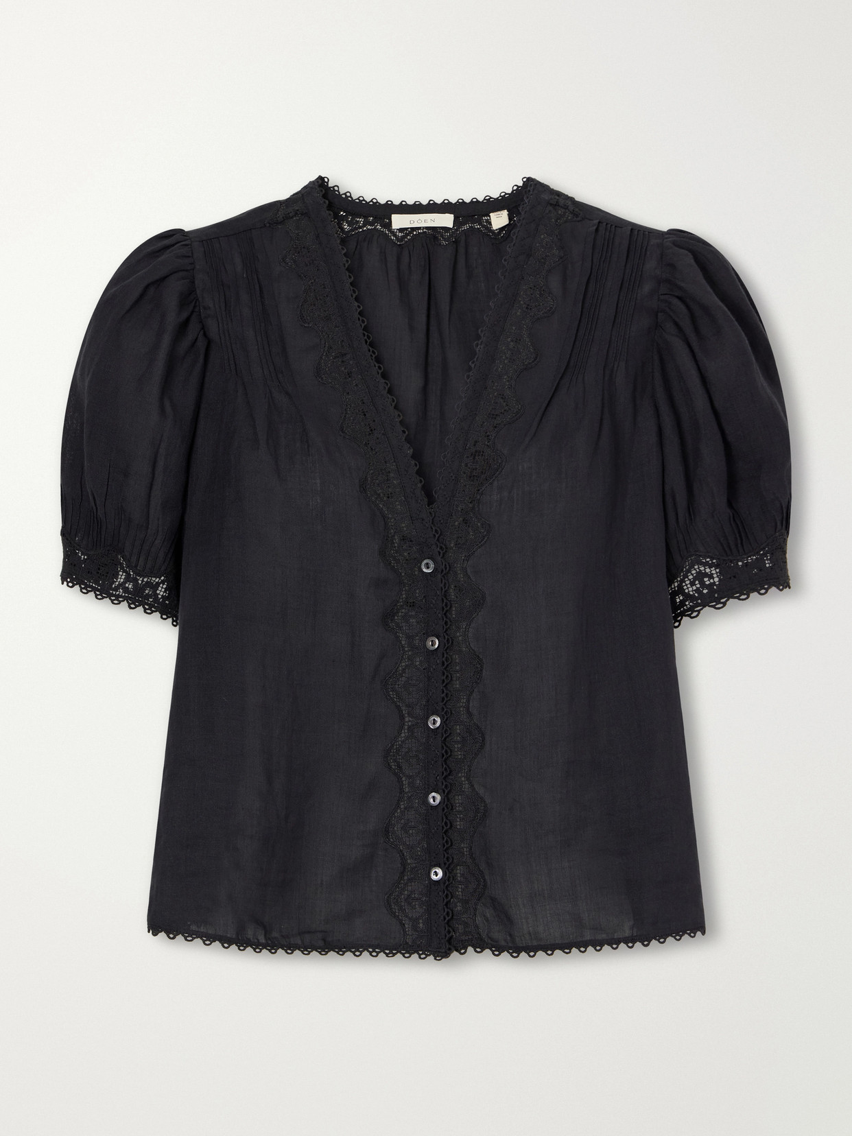 Dôen - Brigitta Lace-Trimmed Pintucked Ramie Woven Blouse