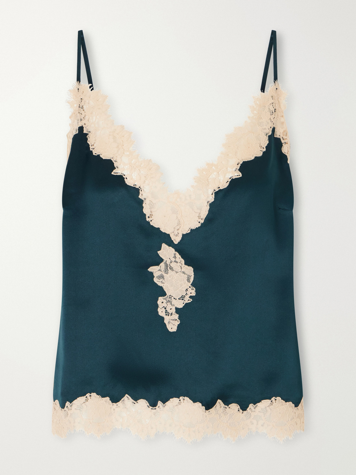 Doen Kira Corded Lace-trimmed Silk-satin Cami In Green