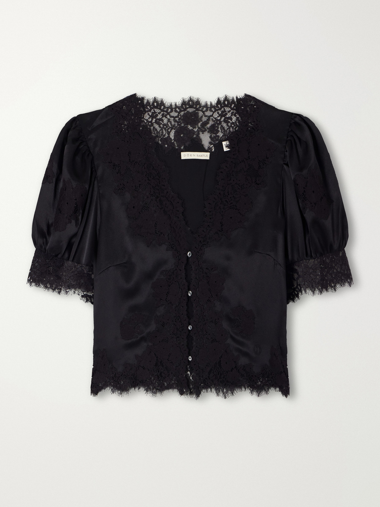 Doen Idella Lace-trimmed Silk-satin Blouse In Black