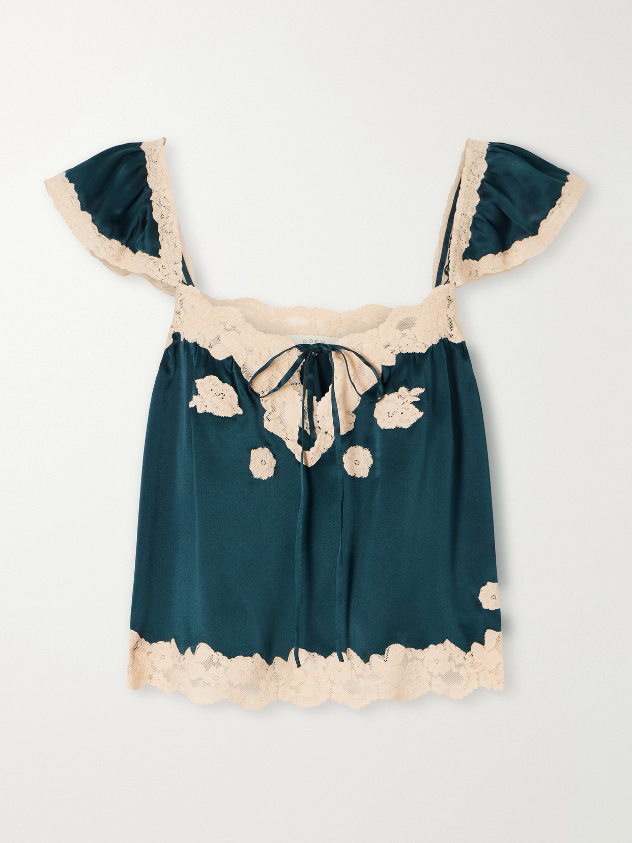 Doen Rosalee Lace-trim Silk Satin Top In Green