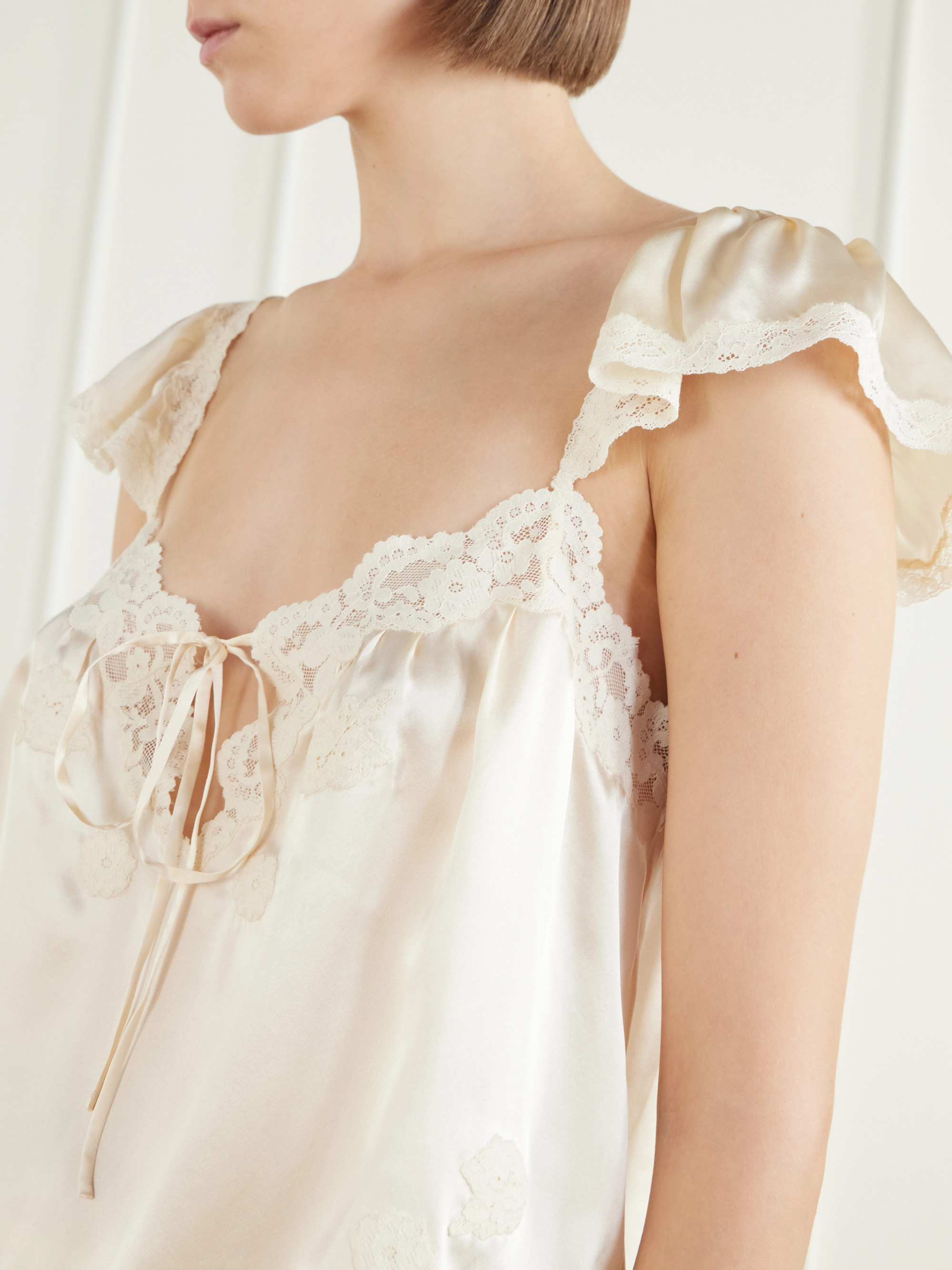 Dôen Rosalee lace-trimmed silk-satin top