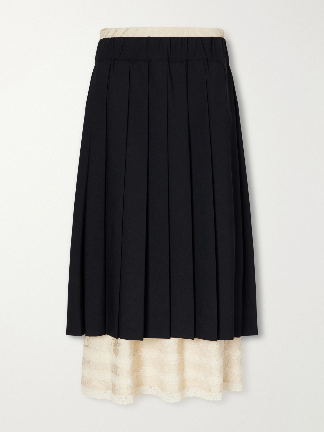 Sea Kathleen Lace And Floral Jacquard-trimmed Pleated Crepe Midi Skirt In Black