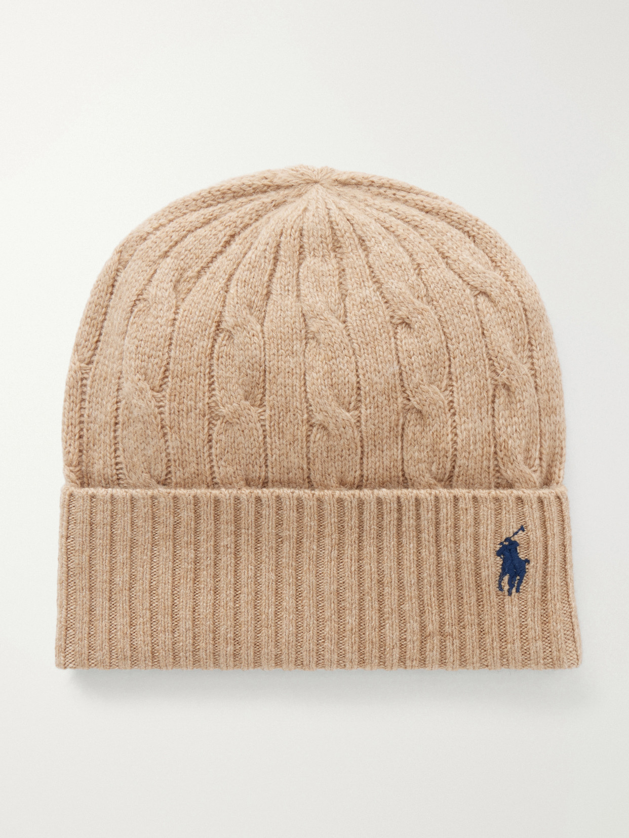 Polo Ralph Lauren Logo-embroidered Cable-knit Wool And Cashmere-blend Beanie In Neutrals