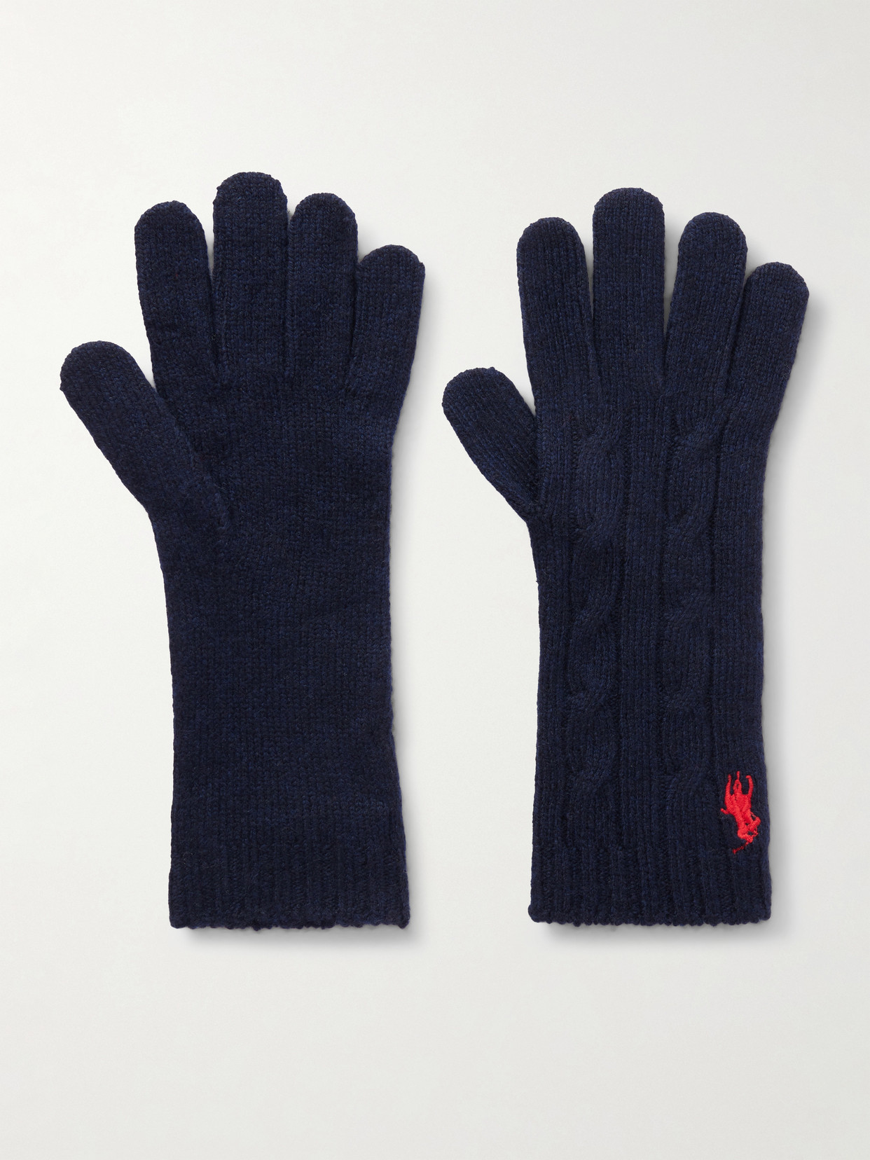 Polo Ralph Lauren Logo-embroidered Cable-knit Wool-blend Gloves In Blue