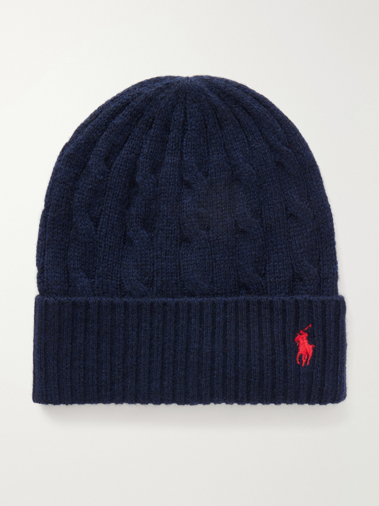 Polo Ralph Lauren Logo-embroidered Cable-knit Wool And Cashmere-blend Beanie In Blue