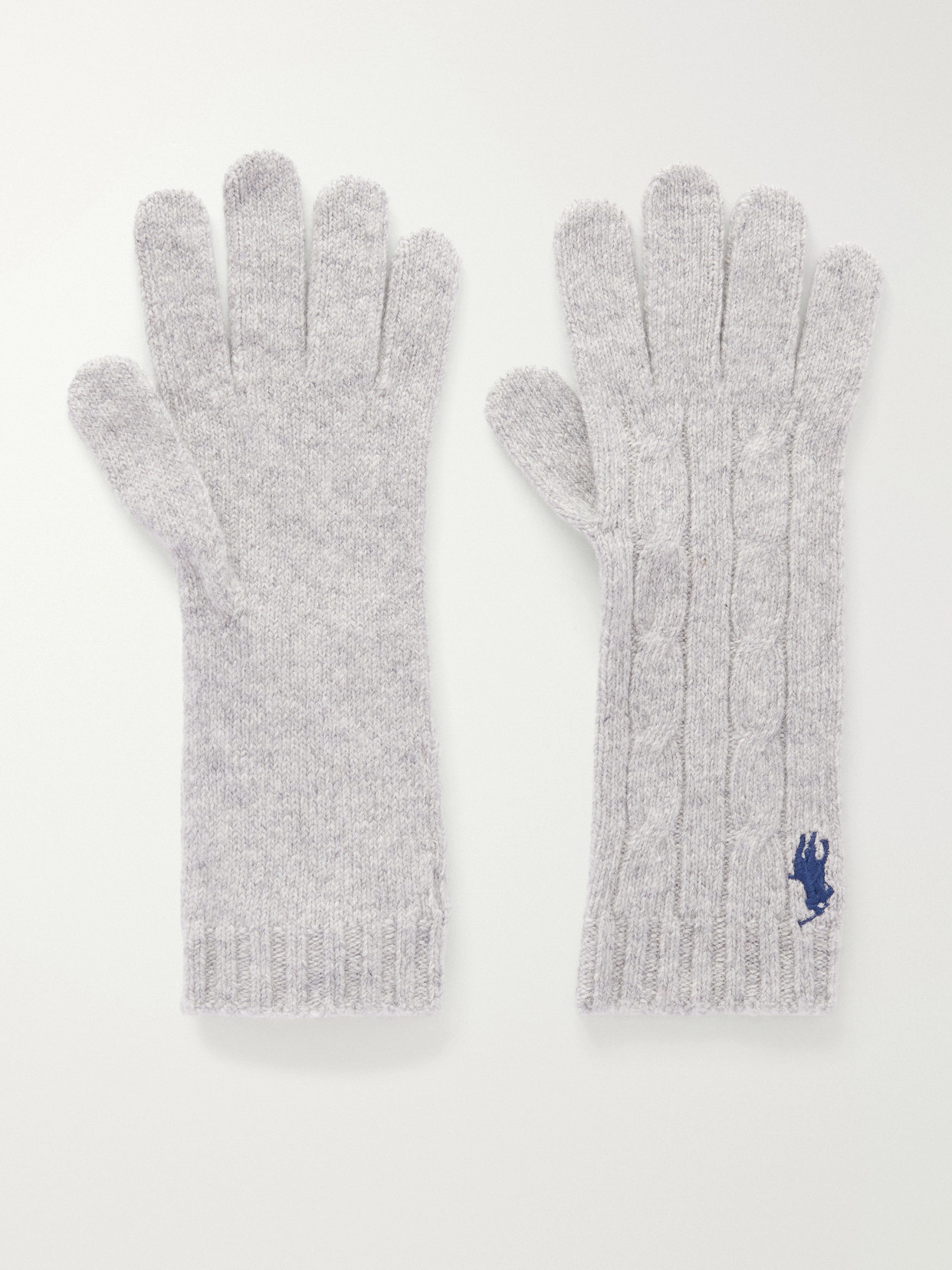 Polo Ralph Lauren Logo-embroidered Cable-knit Wool-blend Gloves In Gray