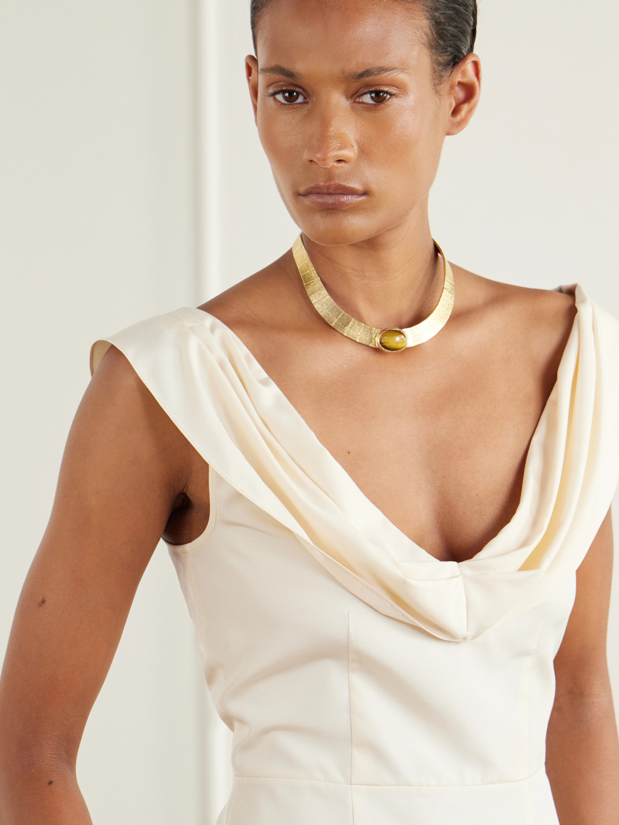 COLLEEN ALLEN Draped silk-poplin blouse