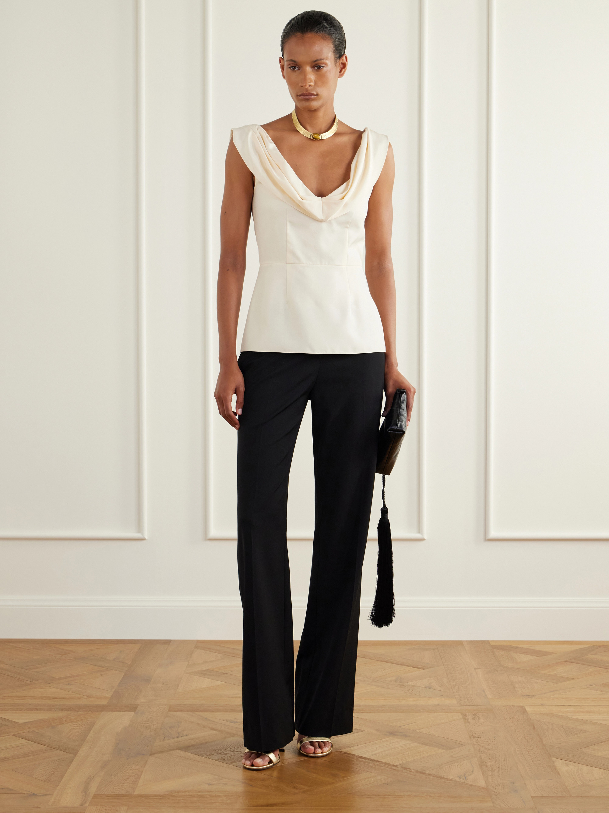 COLLEEN ALLEN Draped silk-poplin blouse