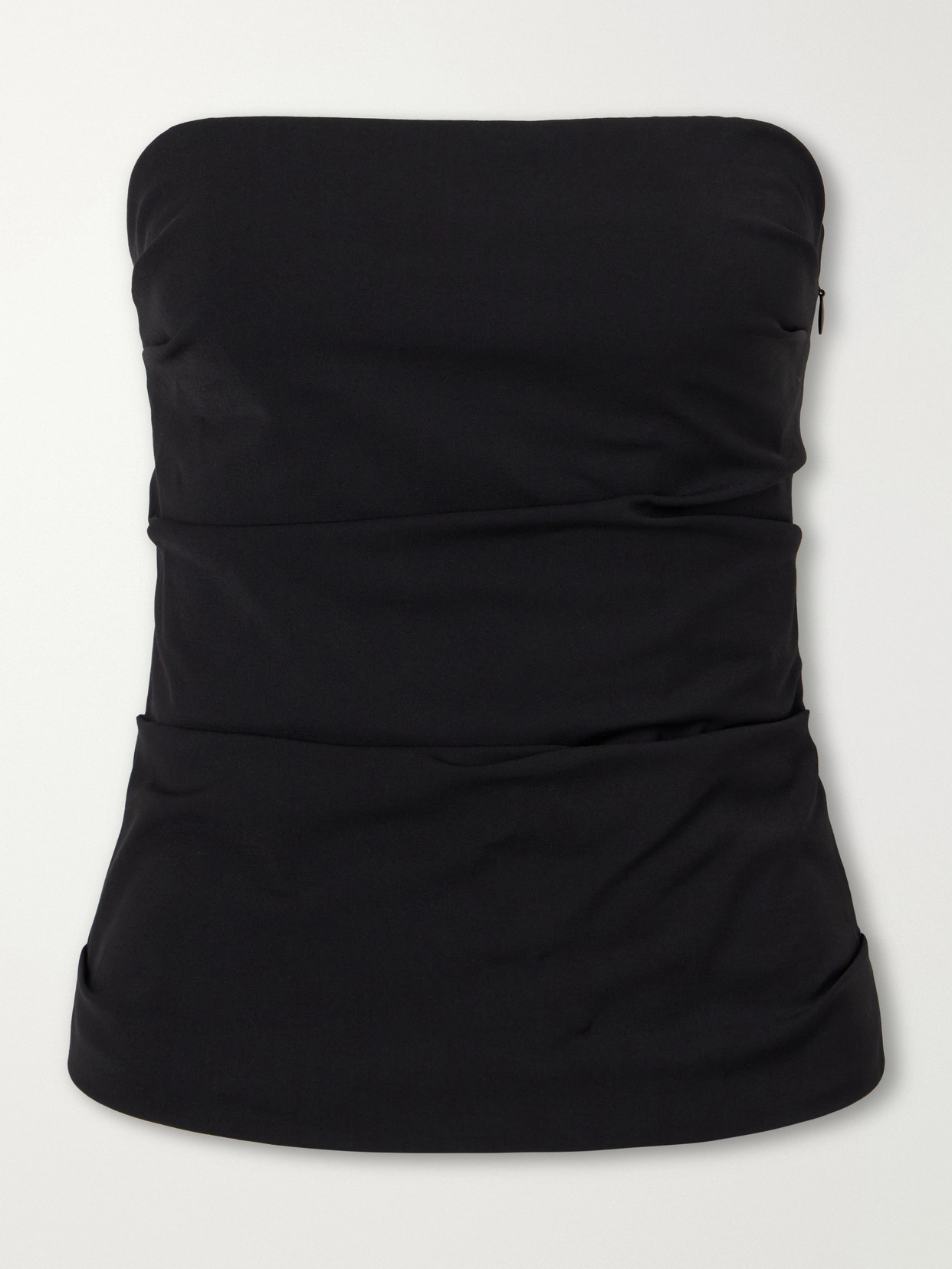 Colleen Allen Strapless Gathered Stretch Wool-blend Tank In Black