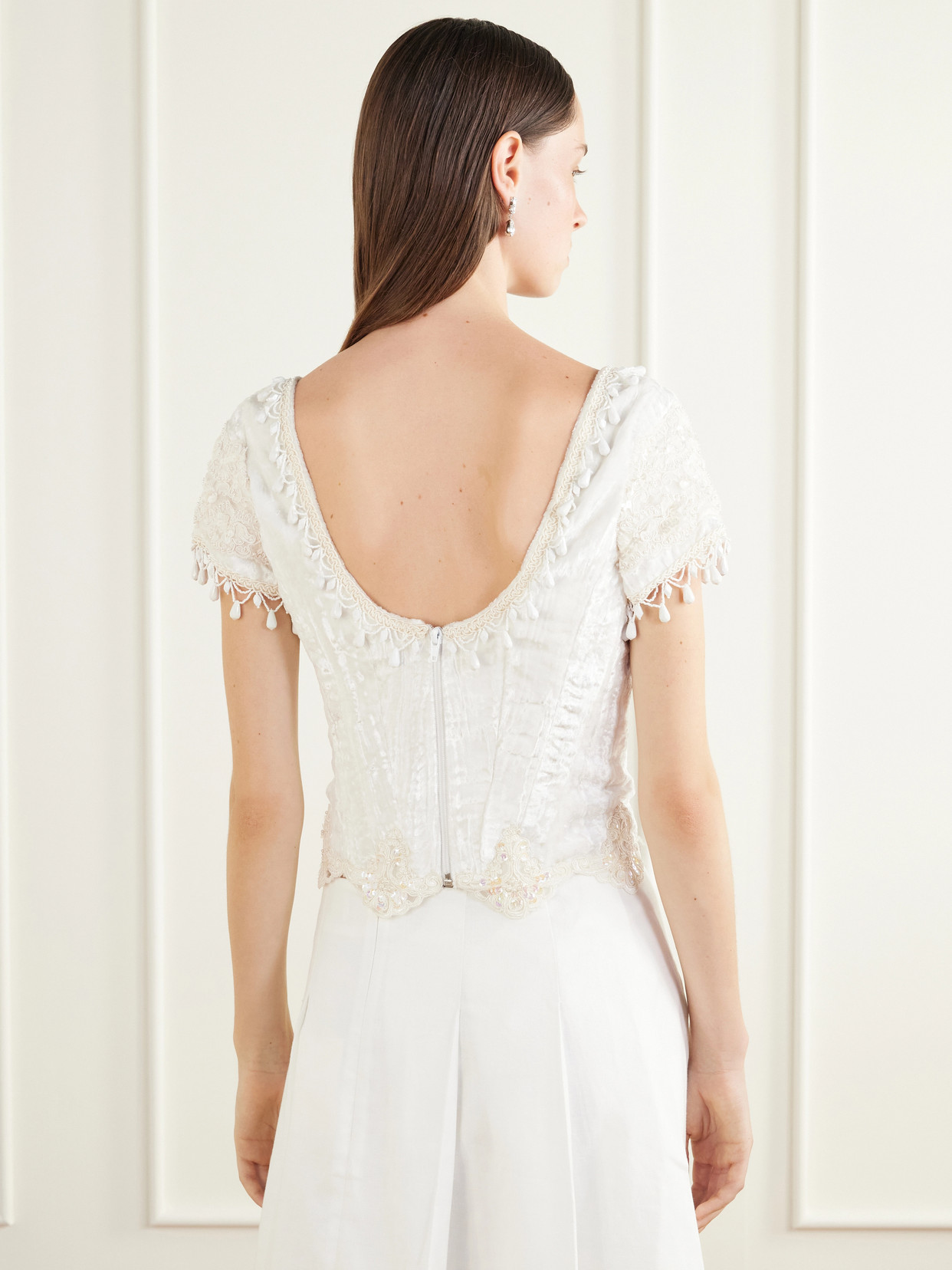 Bead-Embellished Velvet Corset Top