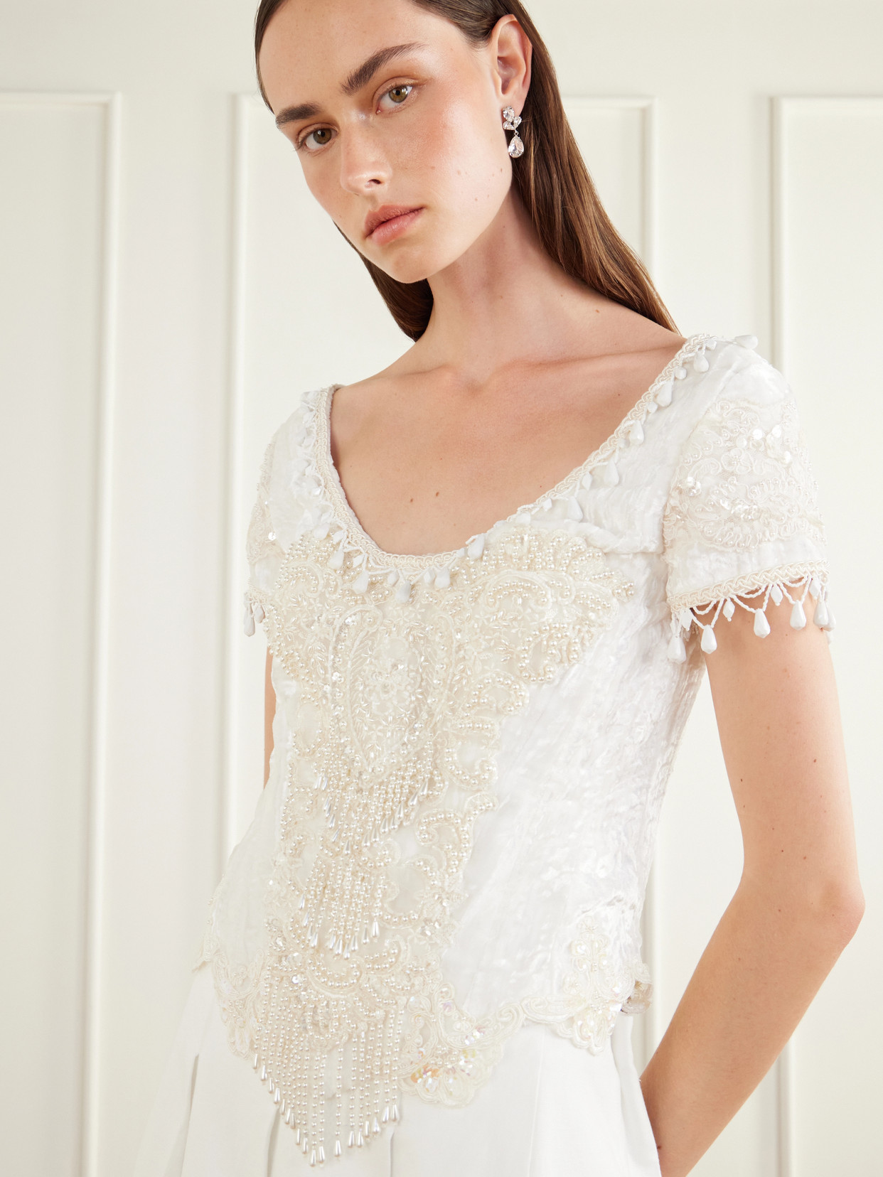 Bead-Embellished Velvet Corset Top