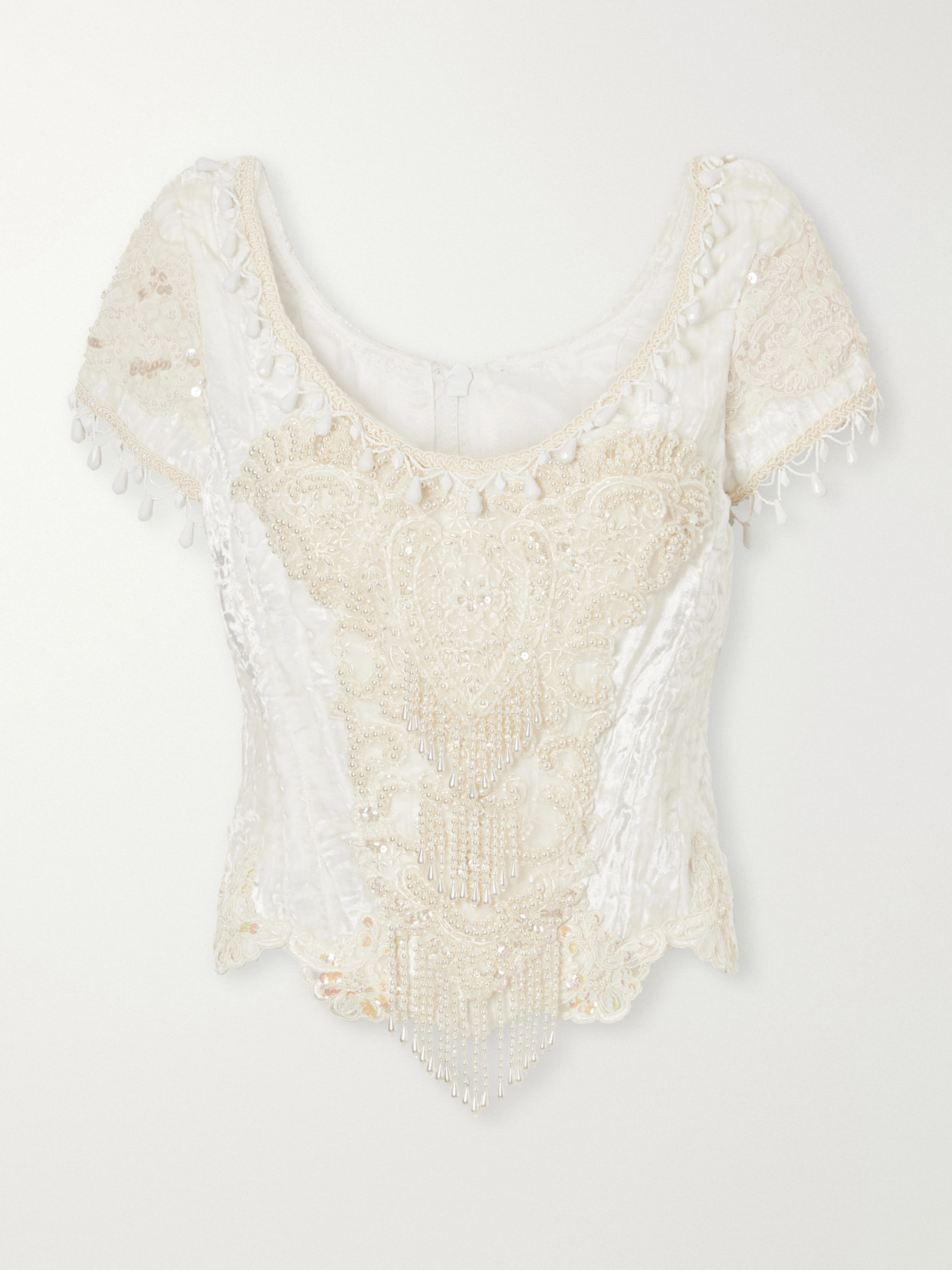 Anna Sui Bead-embellished Velvet Corset Top In Neutral