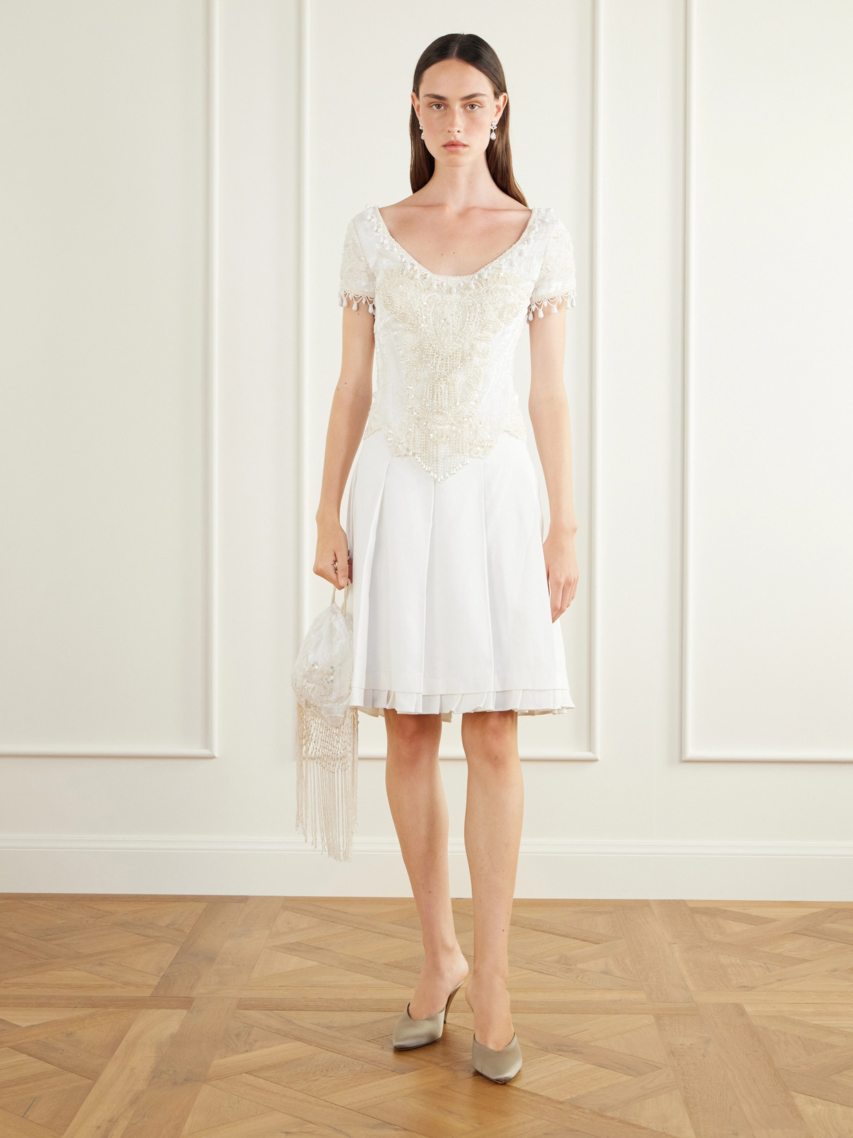 Bead-Embellished Velvet Corset Top