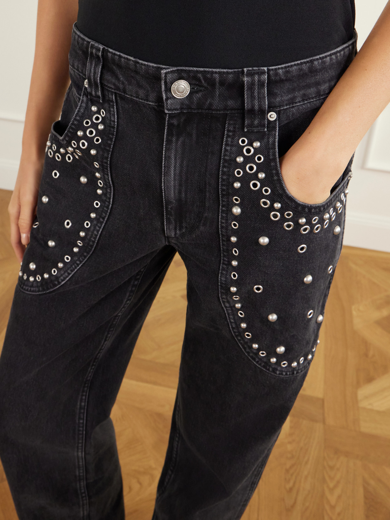 Marant Étoile - Silka Studded Mid-Rise Straight-Leg Jeans