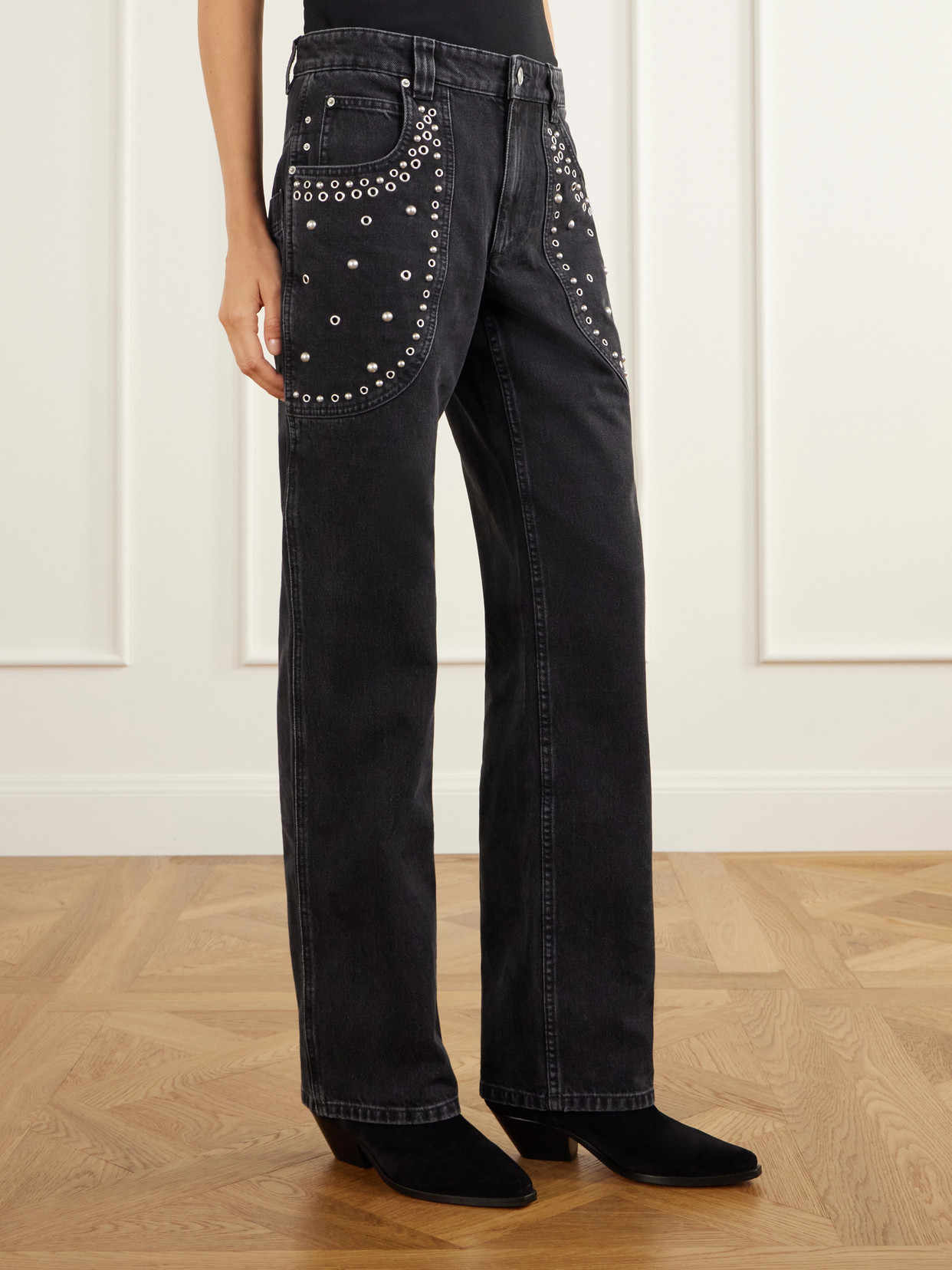 Marant Étoile - Silka Studded Mid-Rise Straight-Leg Jeans