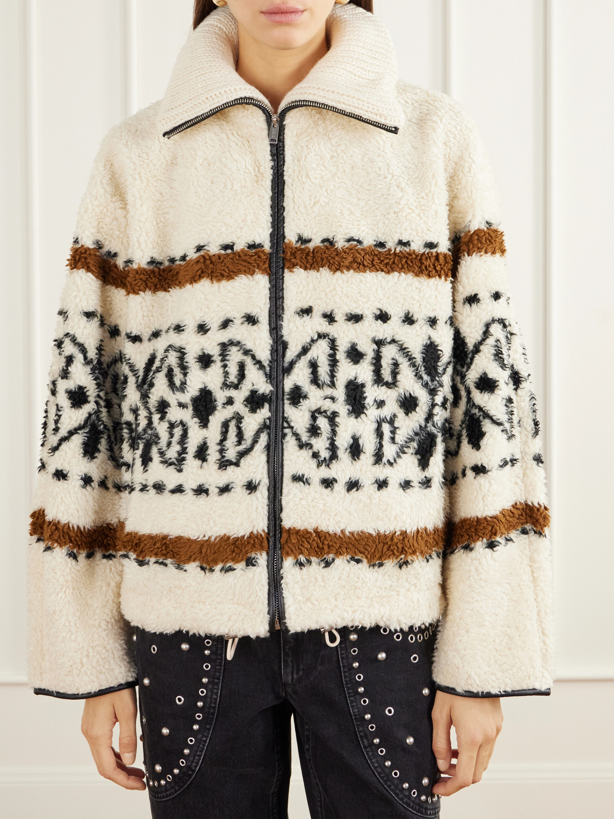Marant Étoile - Lijka Intarsia-Knit Rib-Trimmed Fleece Jacket