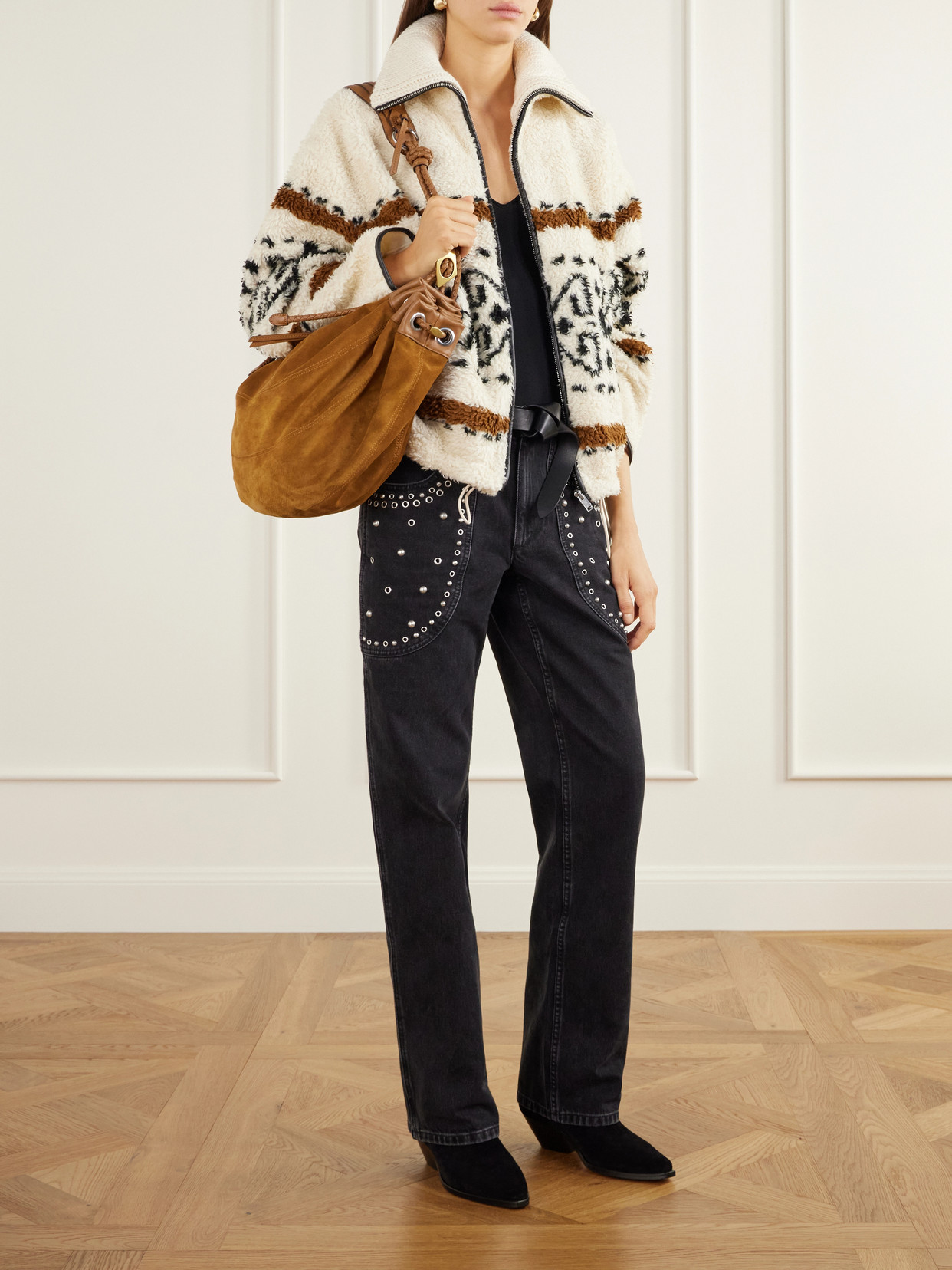 Marant Étoile - Lijka Intarsia-Knit Rib-Trimmed Fleece Jacket