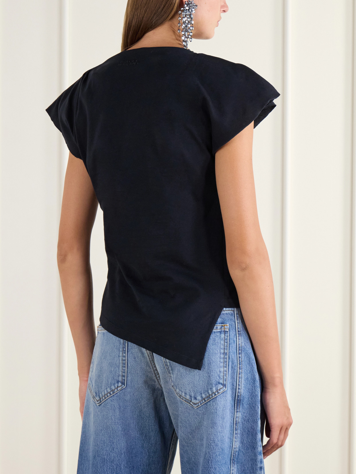 Sebani Asymmetric Gathered Bead-Embellished Cotton-Jersey T-Shirt