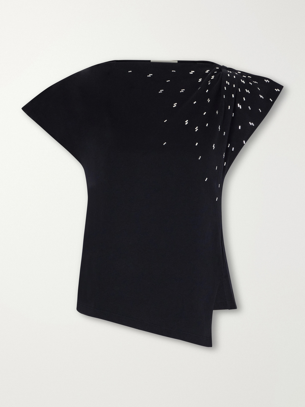 Sebani Asymmetric Gathered Bead-Embellished Cotton-Jersey T-Shirt