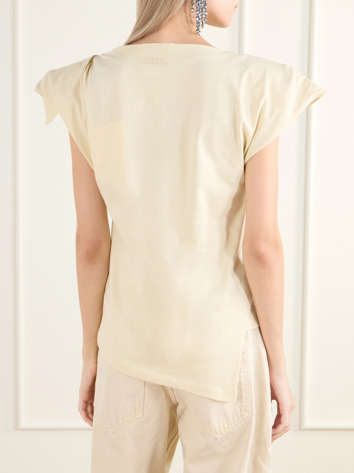 Sebani Asymmetric Gathered Bead-Embellished Cotton-Jersey T-Shirt