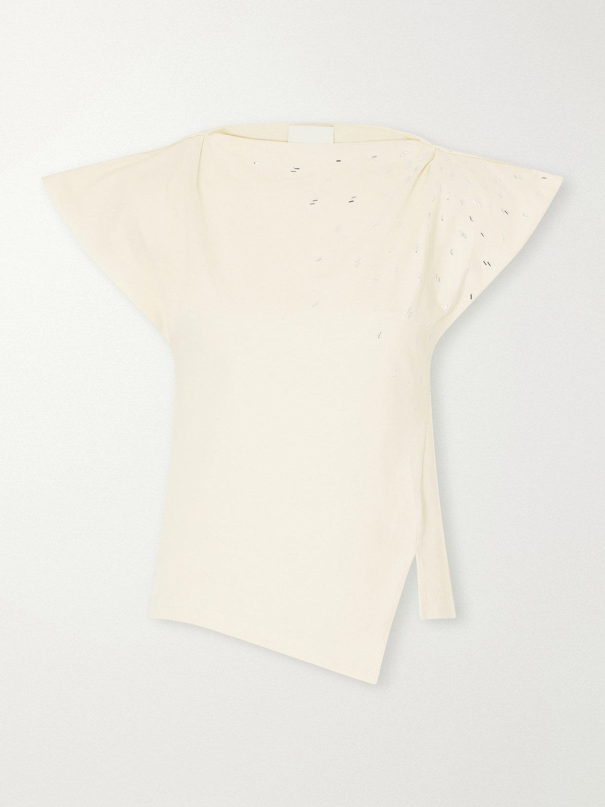 Sebani Asymmetric Gathered Bead-Embellished Cotton-Jersey T-Shirt