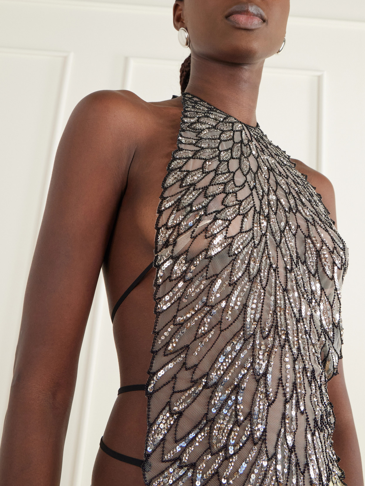Tie-Detailed Sequin-Embellished Tulle Tank