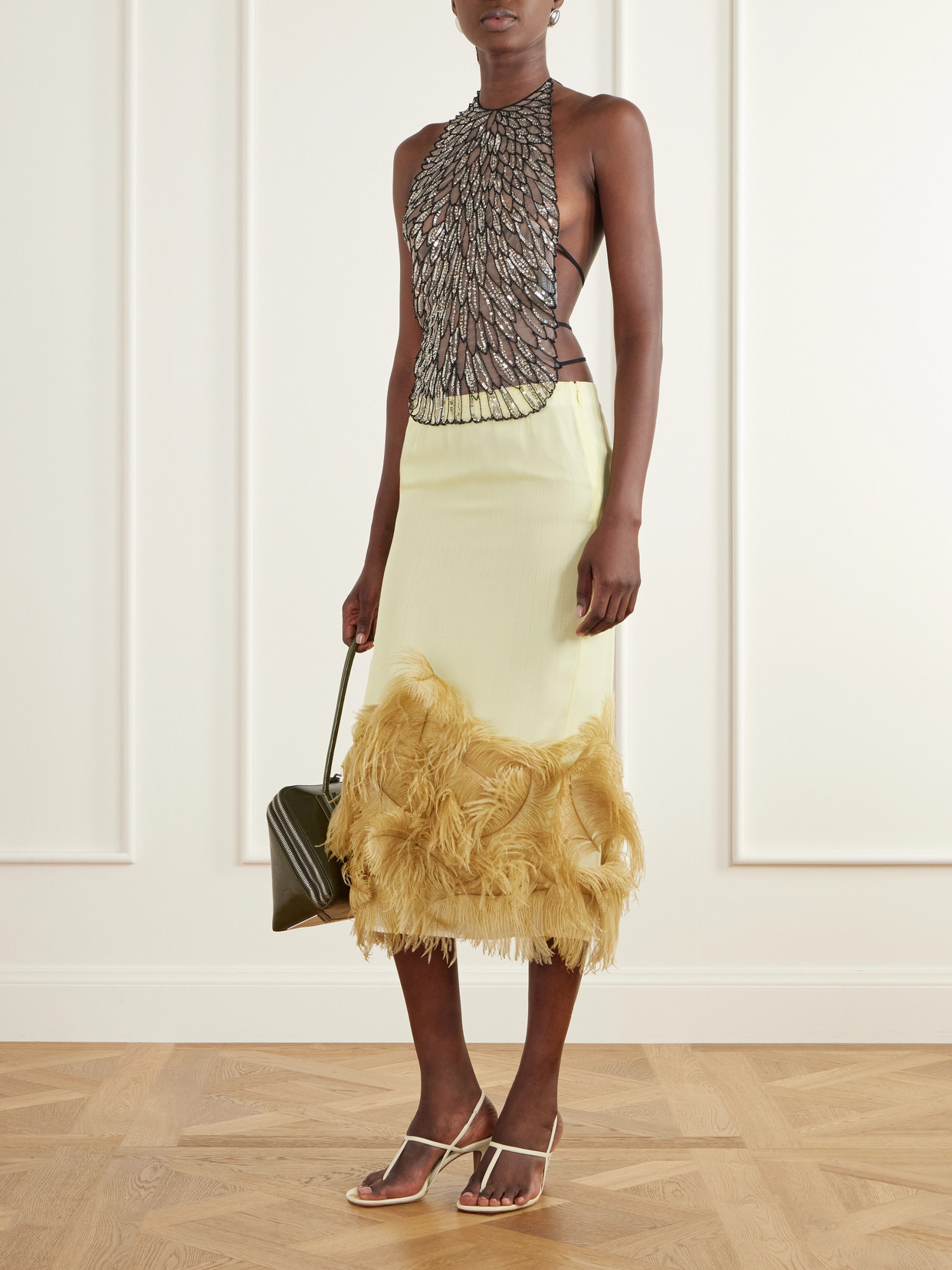 Tie-Detailed Sequin-Embellished Tulle Tank