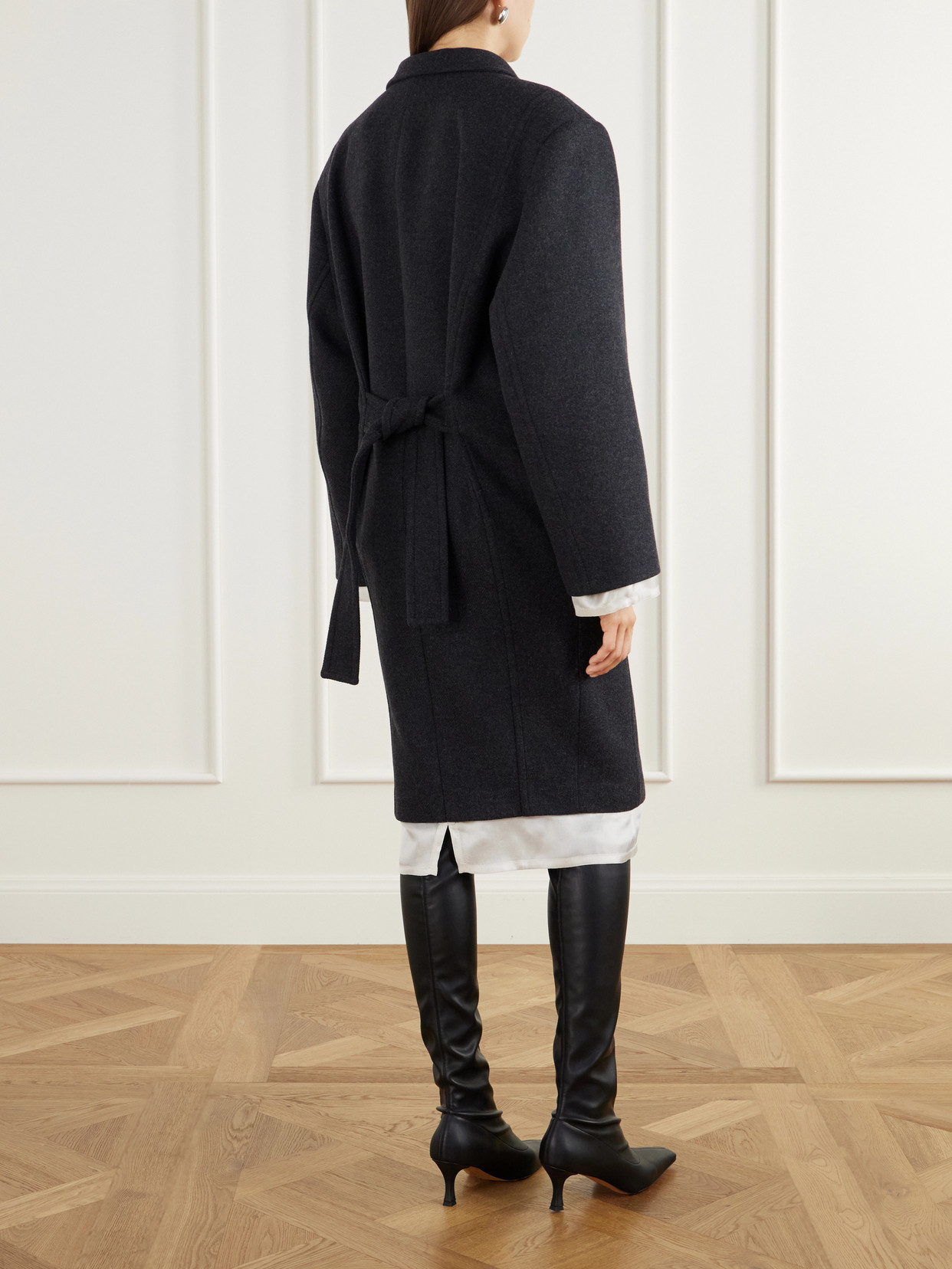 Double-Breasted Crystal-Embellished Satin-Trimmed Wool-Blend Twill Coat