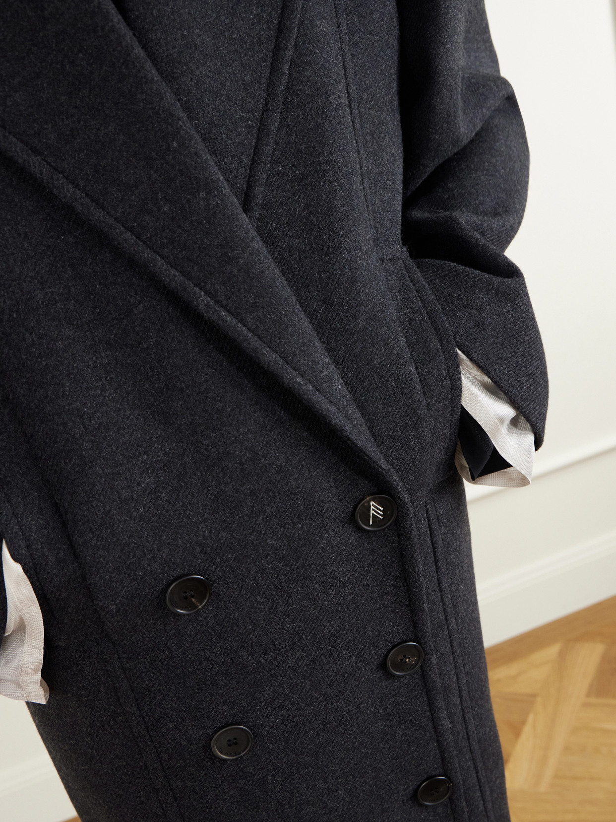 Double-Breasted Crystal-Embellished Satin-Trimmed Wool-Blend Twill Coat