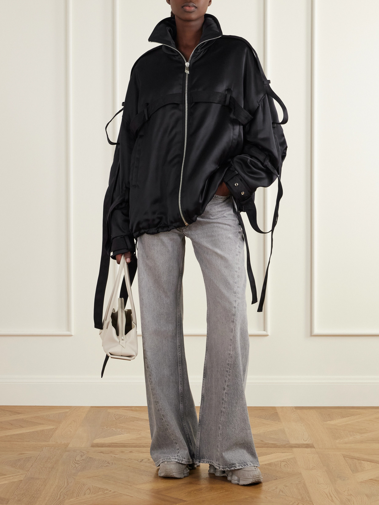 Deconstructed Satin Bomber Jacket