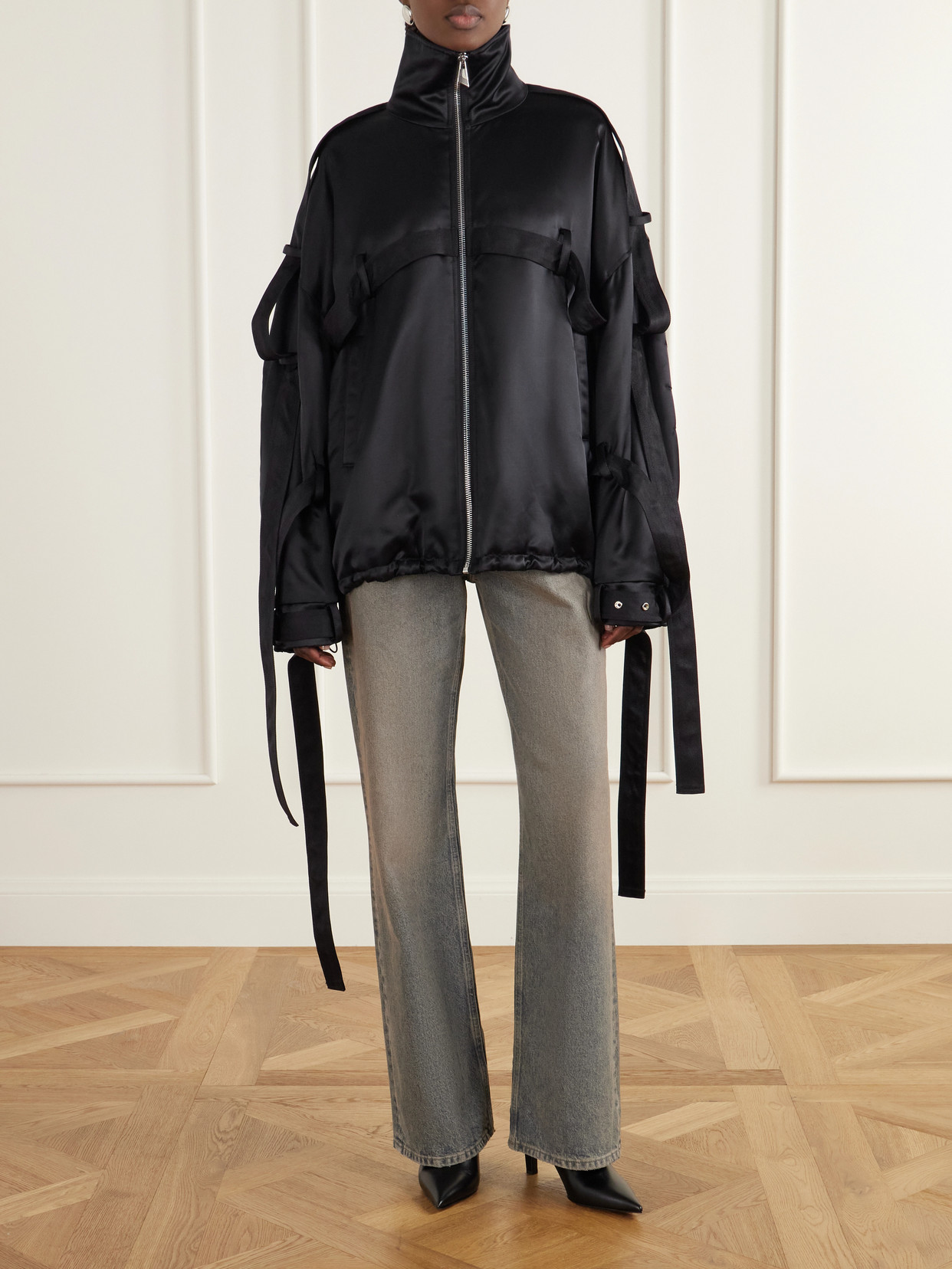 Deconstructed Satin Bomber Jacket