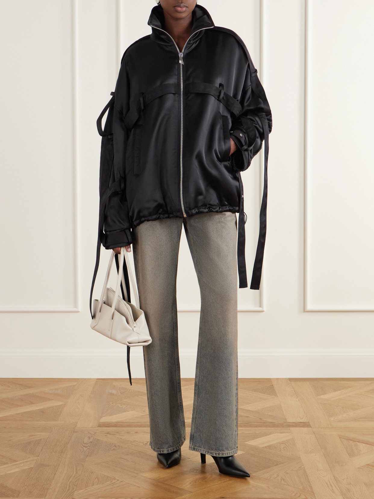 Deconstructed Satin Bomber Jacket