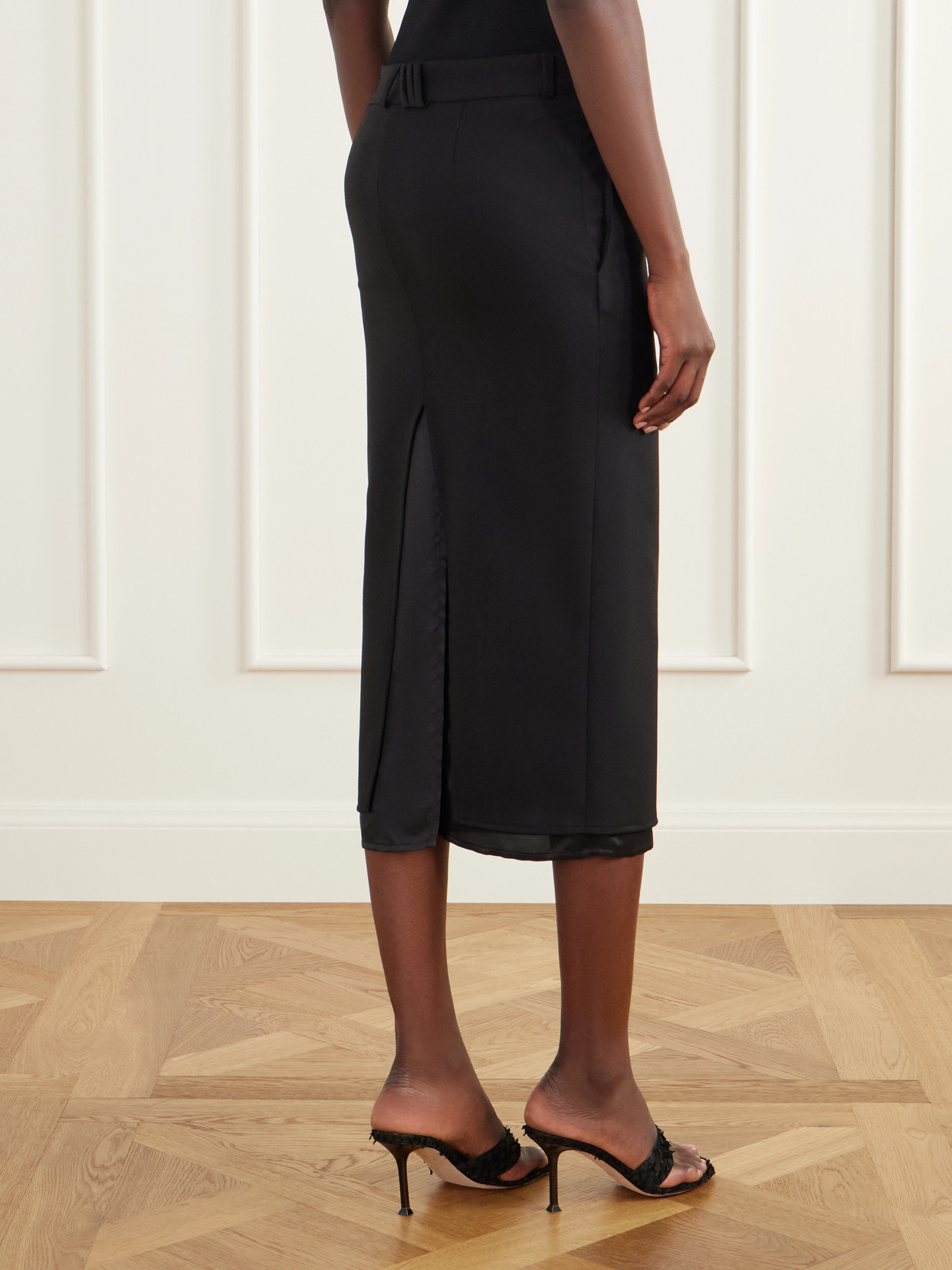 Layered Satin-Trimmed Wool-Blend Garbadine Midi