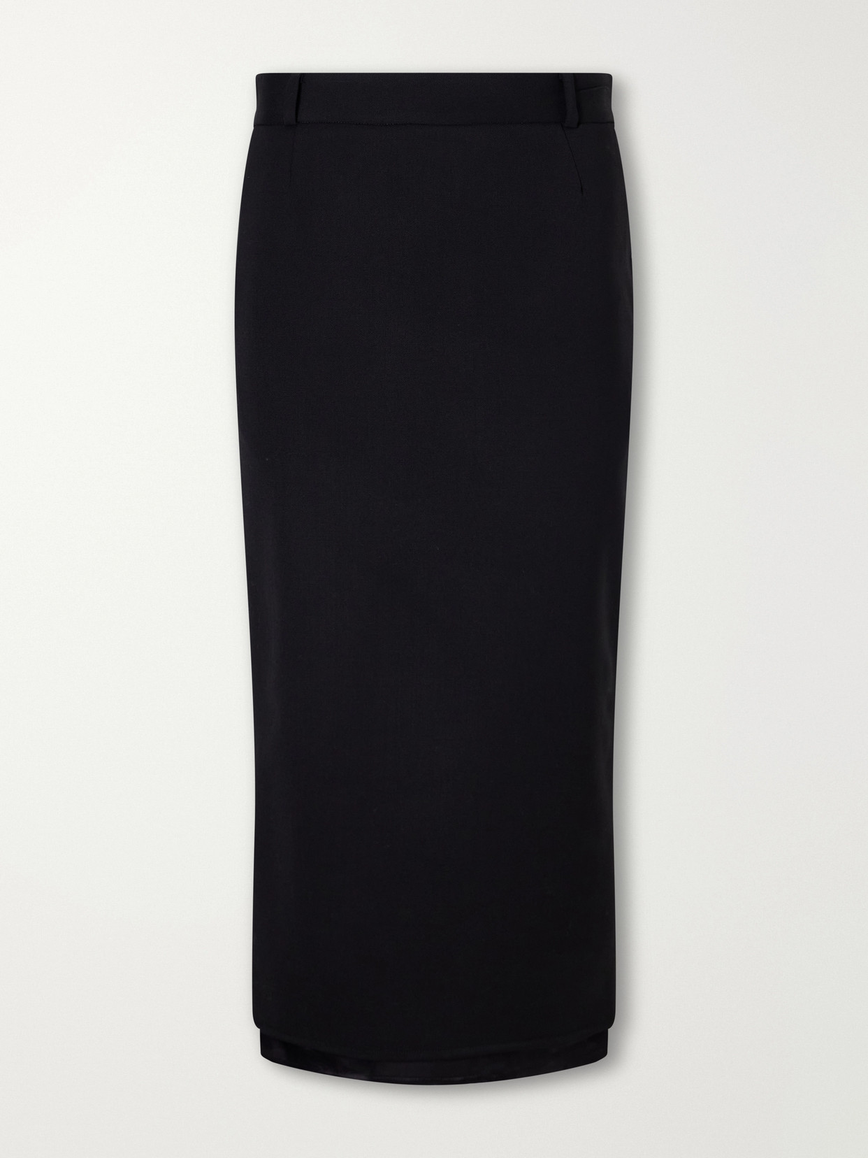 Layered Satin-Trimmed Wool-Blend Garbadine Midi
